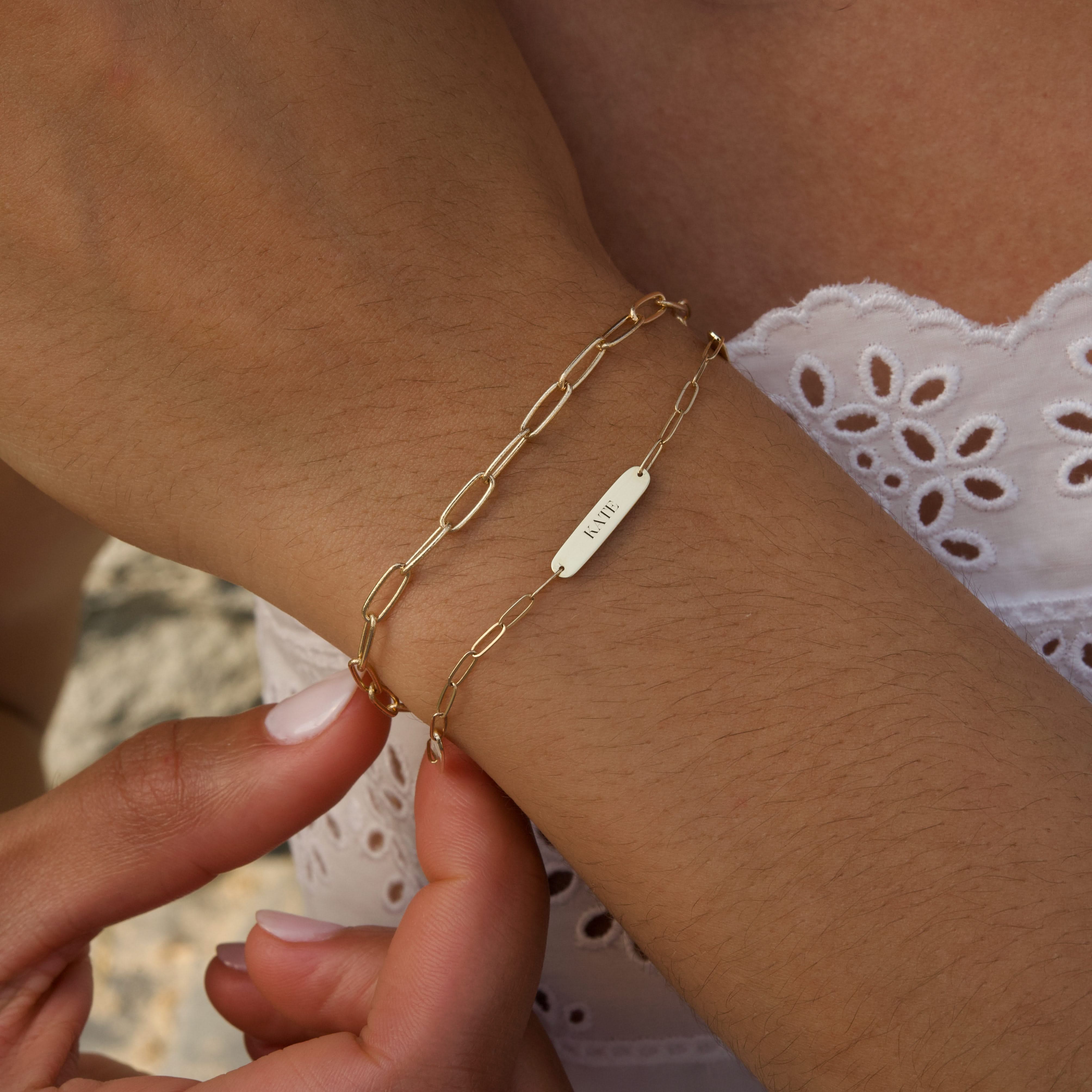 Petite 3 Nameplate Bracelet on Adelaide Mini in 14k Gold - Image 6