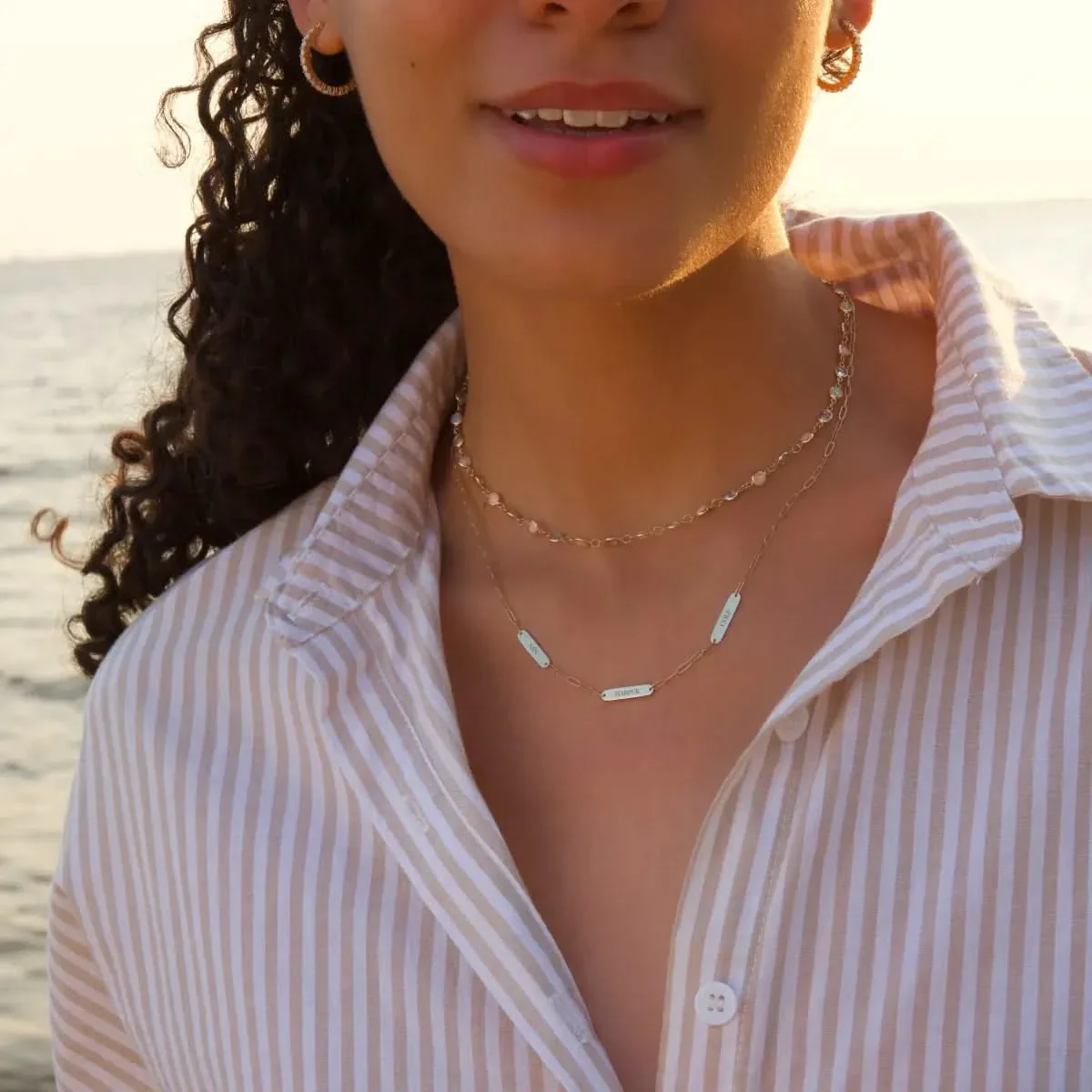 Petite 3 Nameplate Necklace on Adelaide Mini in 14k Gold - Image 2