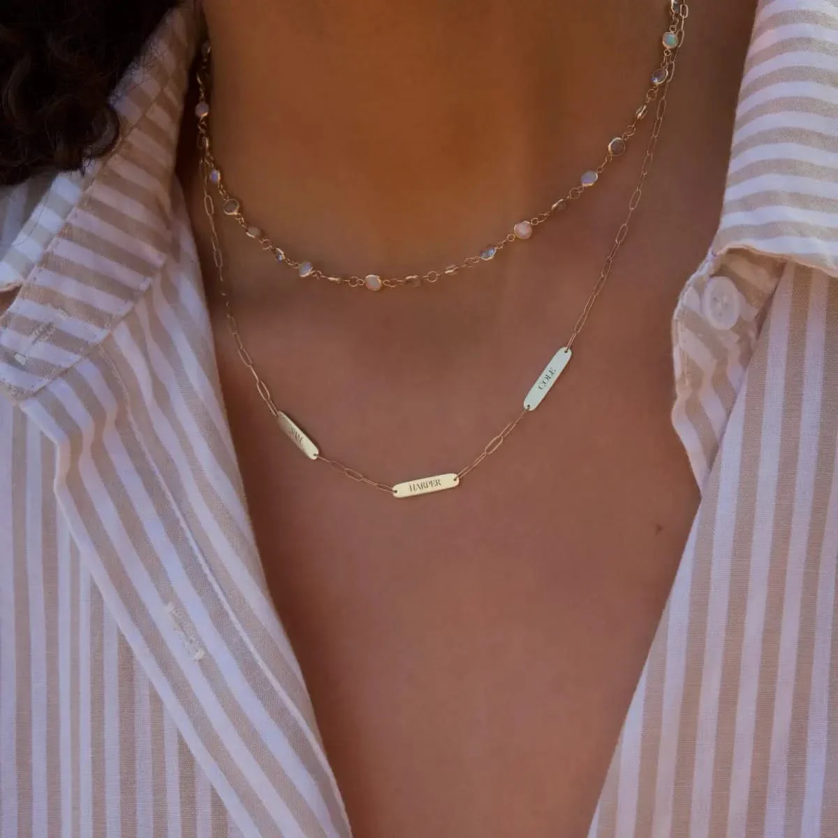 Petite 3 Nameplate Necklace on Adelaide Mini in 14k Gold - Image 3