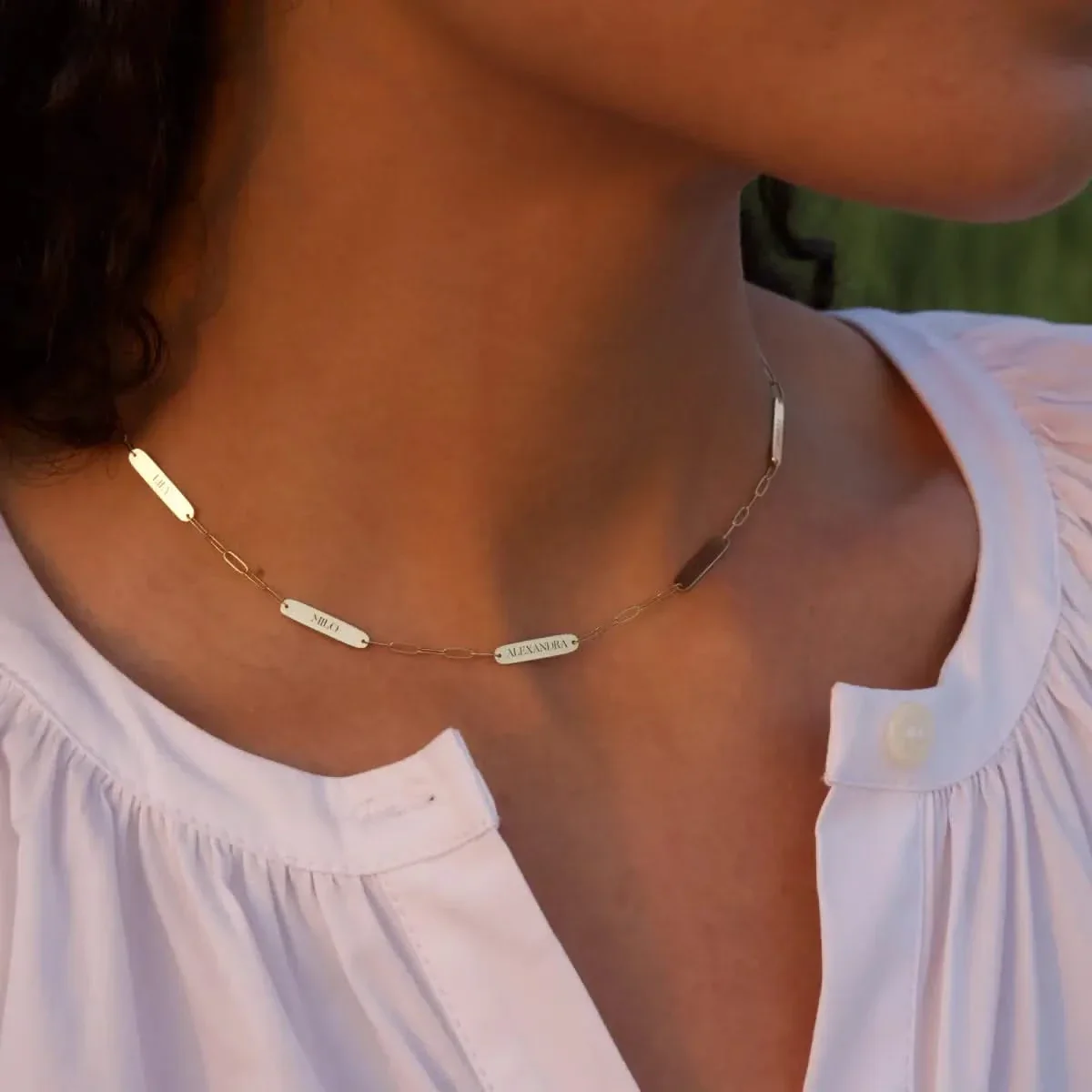 Petite 5 Nameplate Necklace on Adelaide Mini in 14k Gold - Image 3
