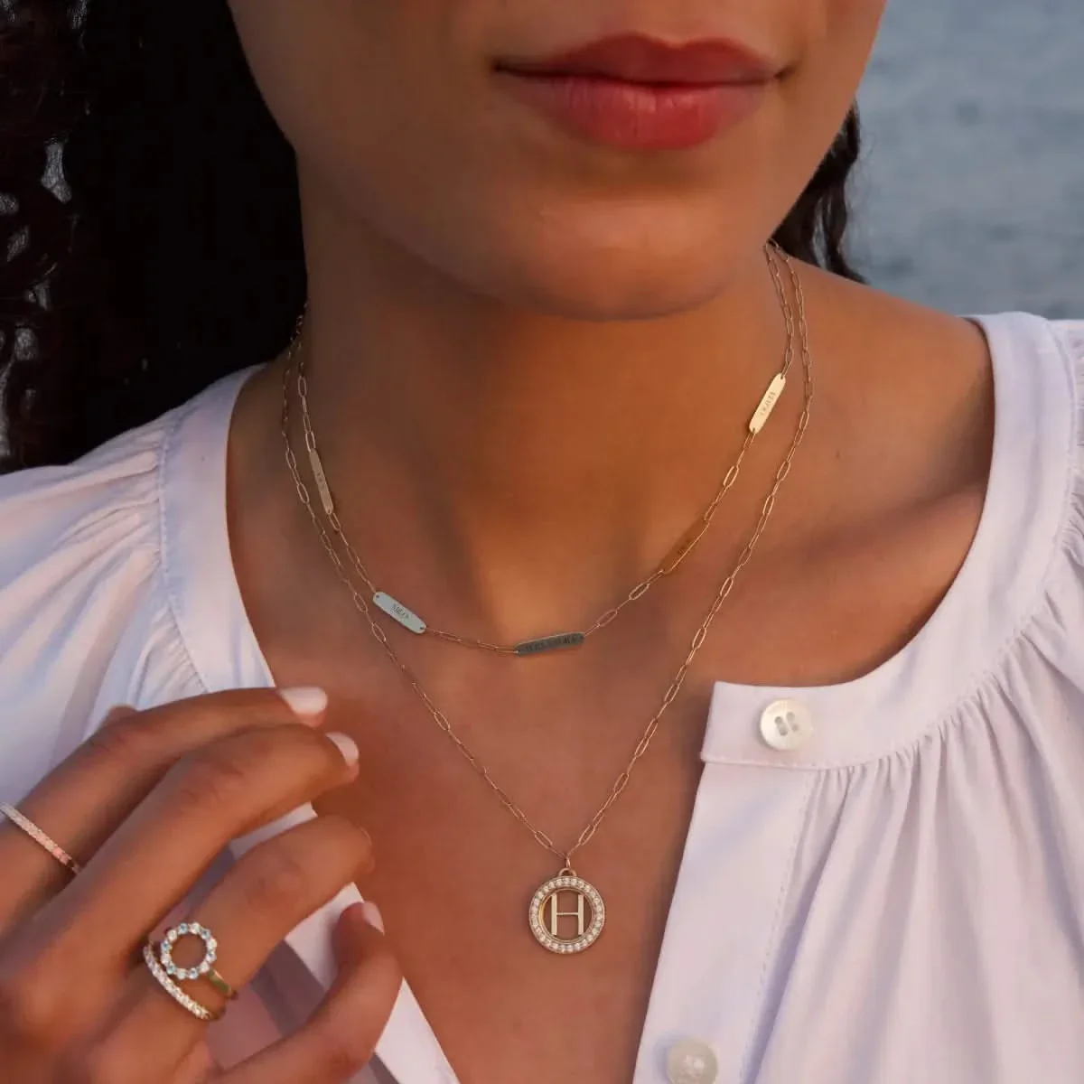 Petite 5 Nameplate Necklace on Adelaide Mini in 14k Gold - Image 9