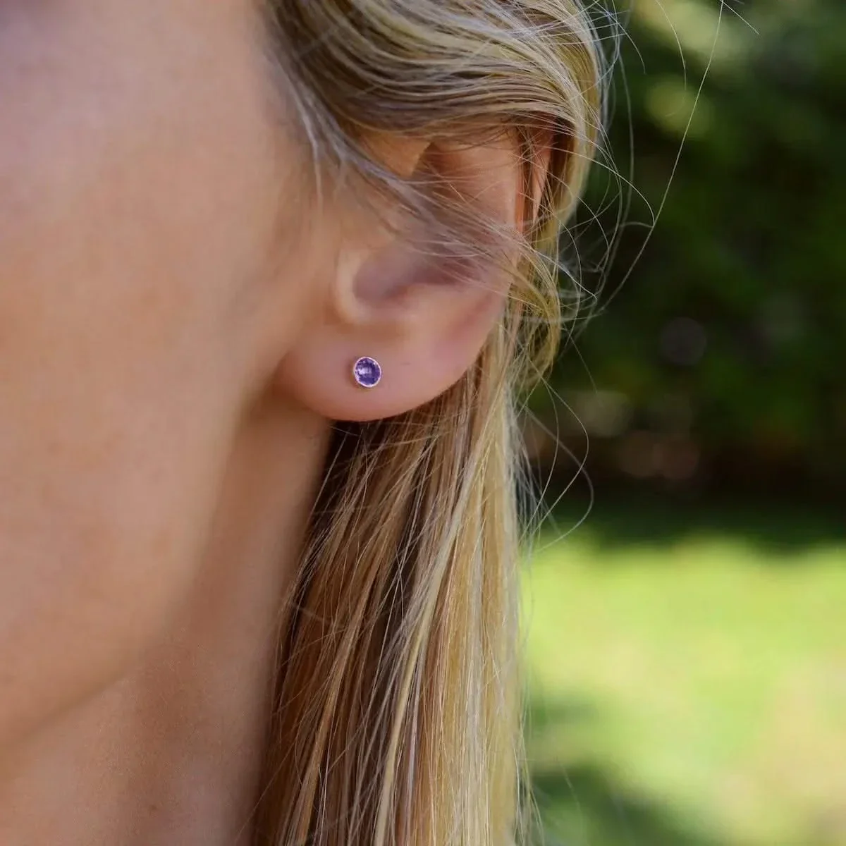 Petite Amethyst Stud Earrings in 14k Gold (February) - Image 11