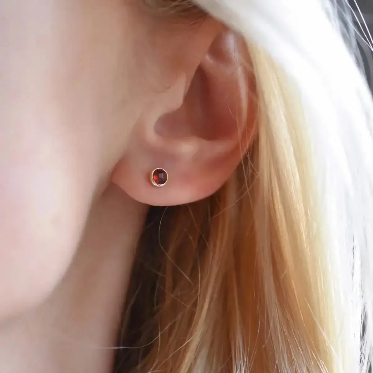 Petite Garnet Stud Earrings in 14k Gold (January) - Image 6