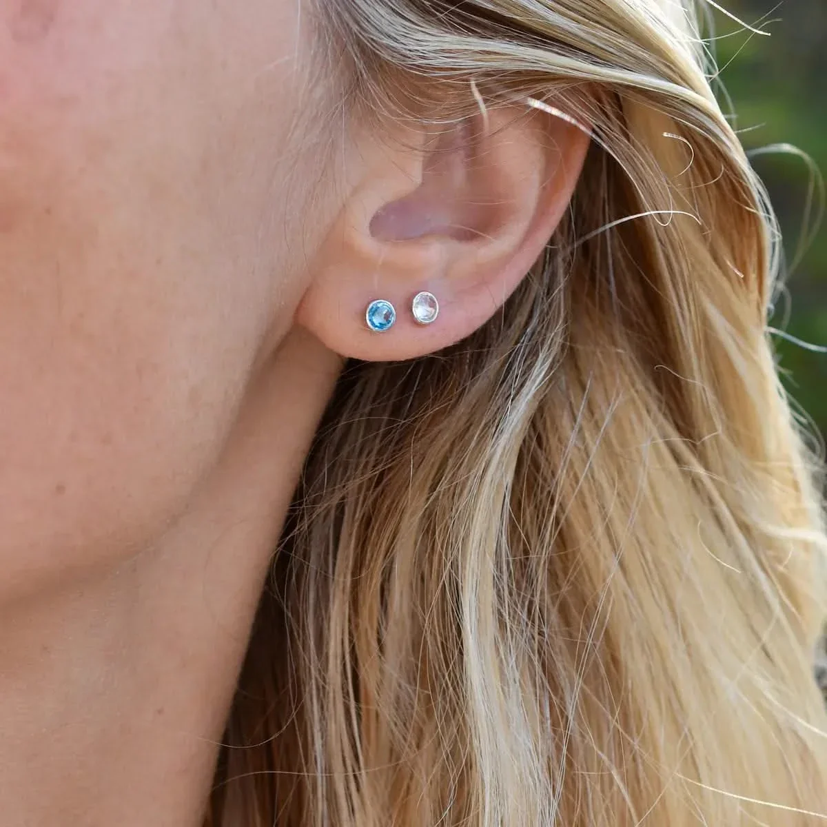 Petite Nantucket Blue Topaz Stud Earrings in 14k Gold (December) - Image 9