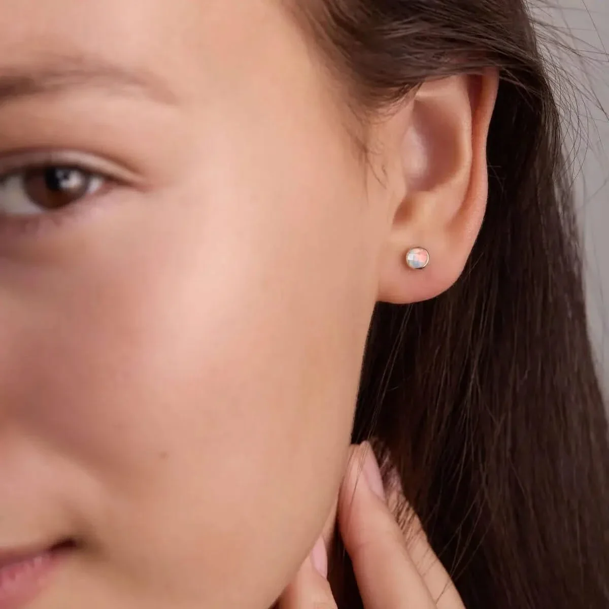 Petite Opal Stud Earrings in 14k Gold (October) - Image 3