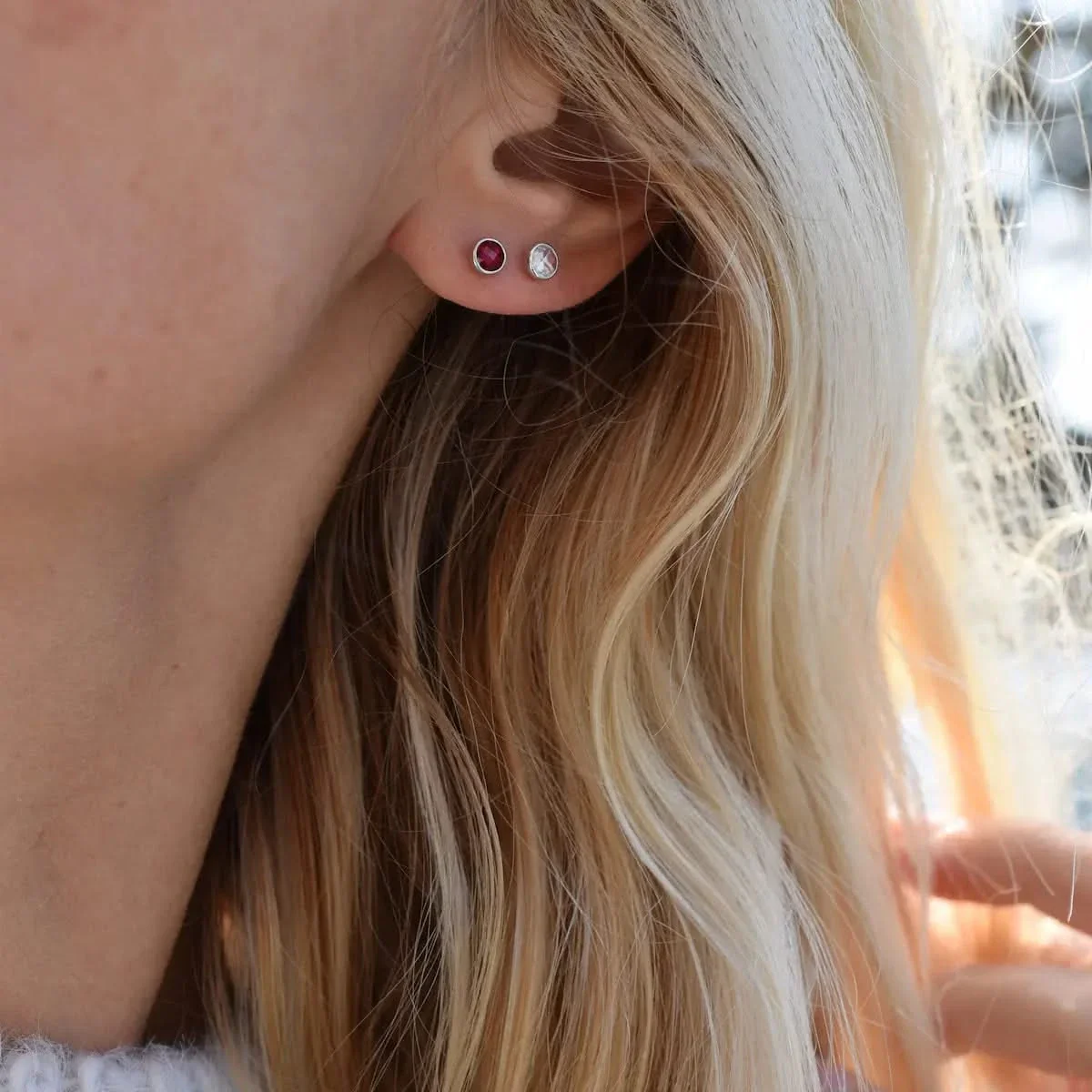 Petite Ruby Stud Earrings in 14k Gold (July) - Image 10