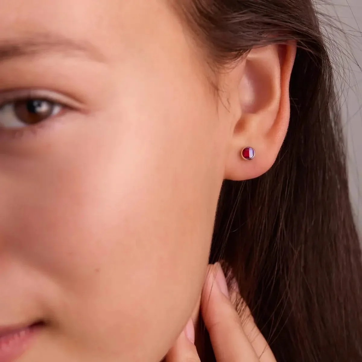 Petite Ruby Stud Earrings in 14k Gold (July) - Image 3