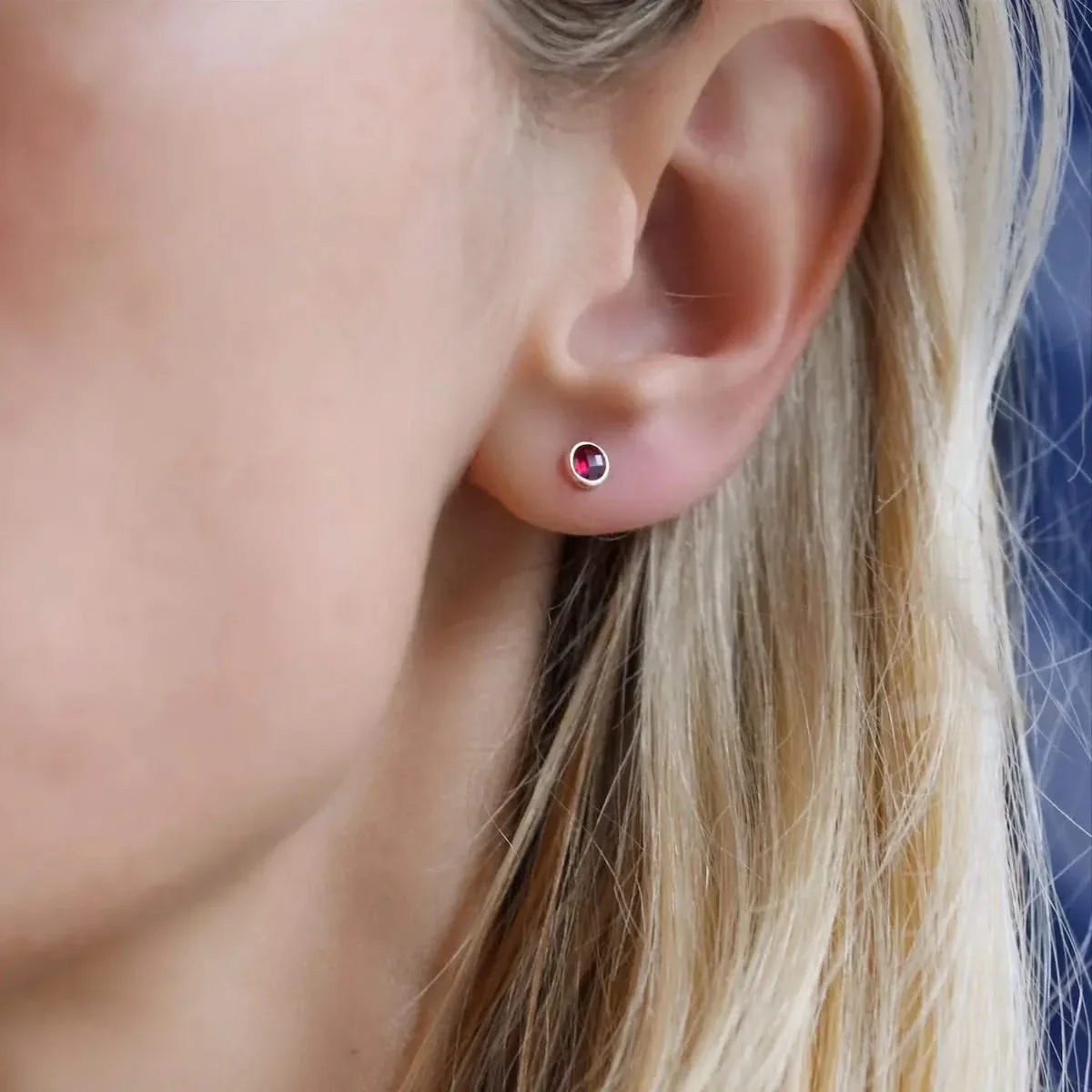 Petite Ruby Stud Earrings in 14k Gold (July) - Image 8