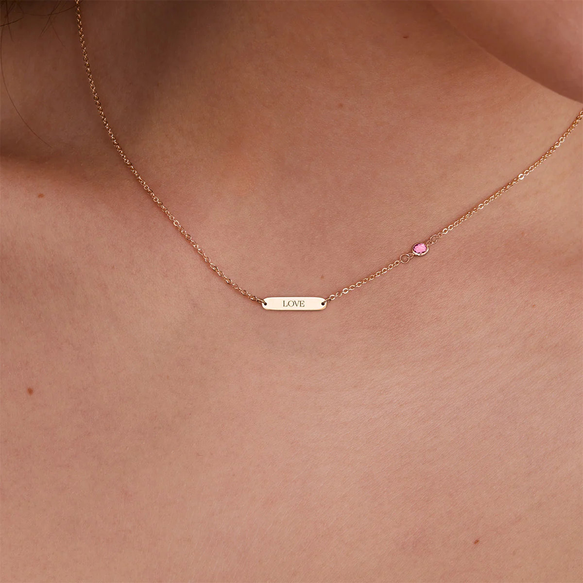 Pink Awareness LOVE & 1 Petite Pink Sapphire Necklace in 14k Gold - Image 3