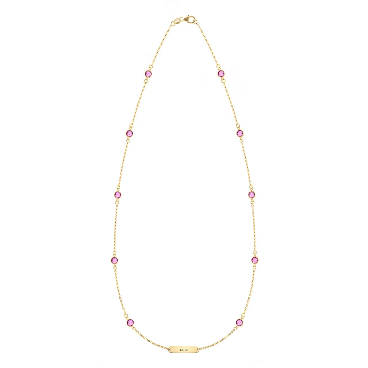 Pink Awareness LOVE & 10 Petite Pink Sapphire Necklace in 14k Gold