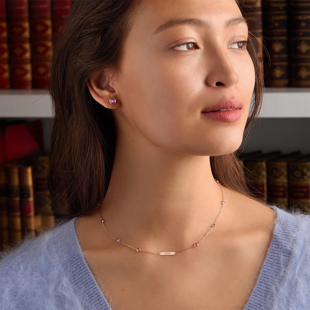Pink Awareness LOVE & 10 Petite Pink Sapphire Necklace in 14k Gold - Image 2