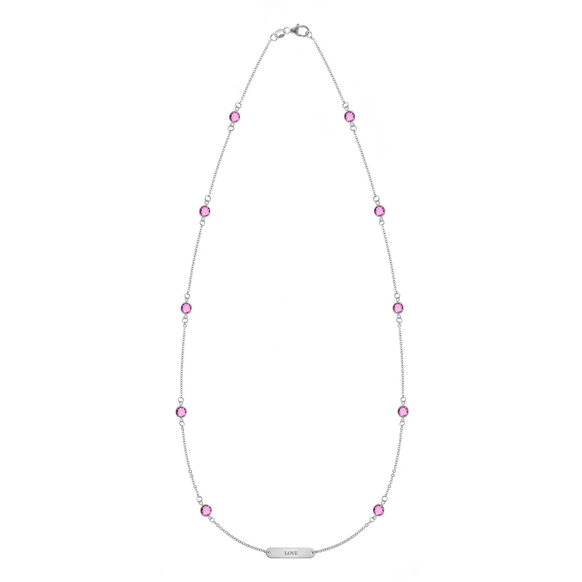 Pink Awareness LOVE & 10 Petite Pink Sapphire Necklace in 14k Gold - Image 5