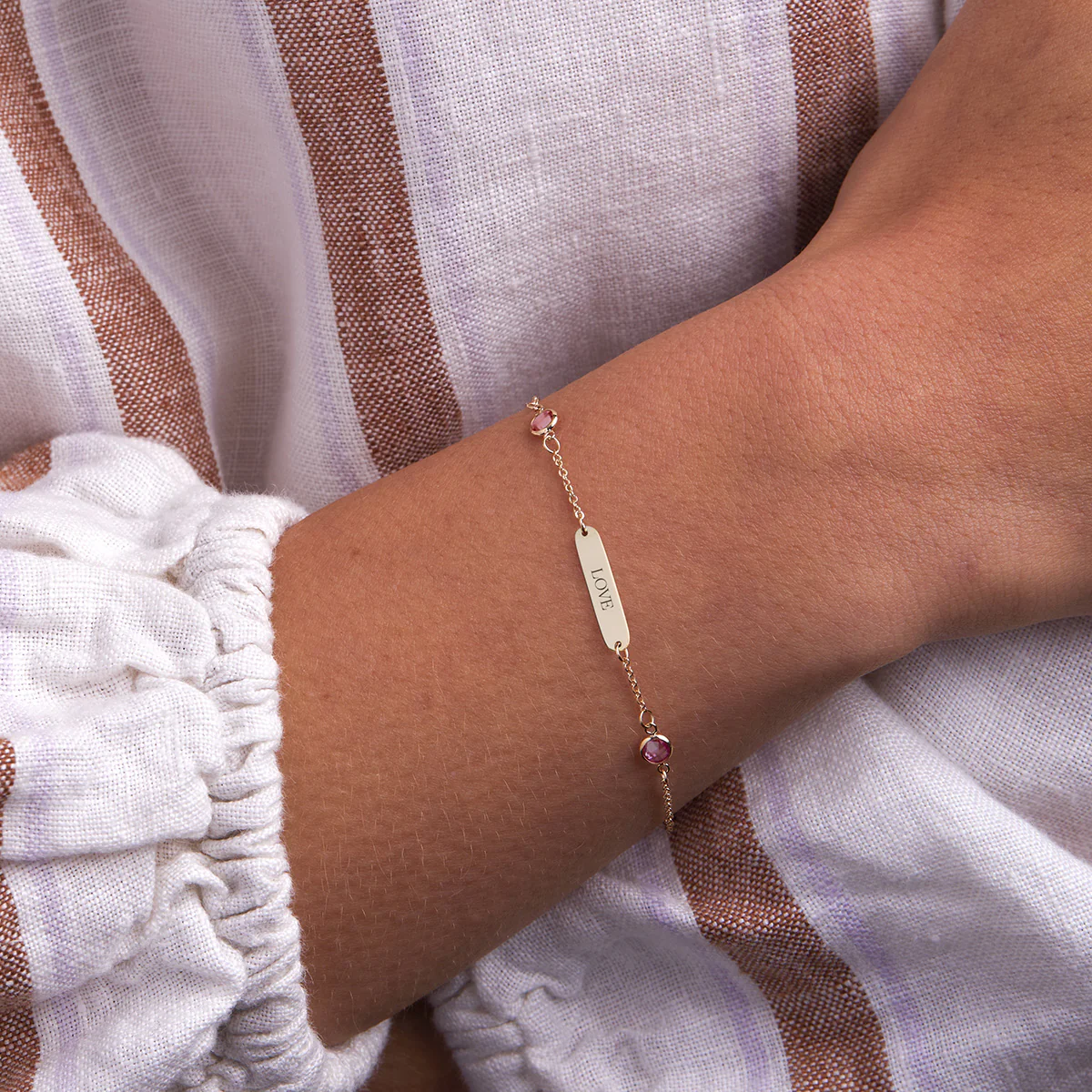 Pink Awareness LOVE & 6 Petite Pink Sapphire Bracelet - Image 3