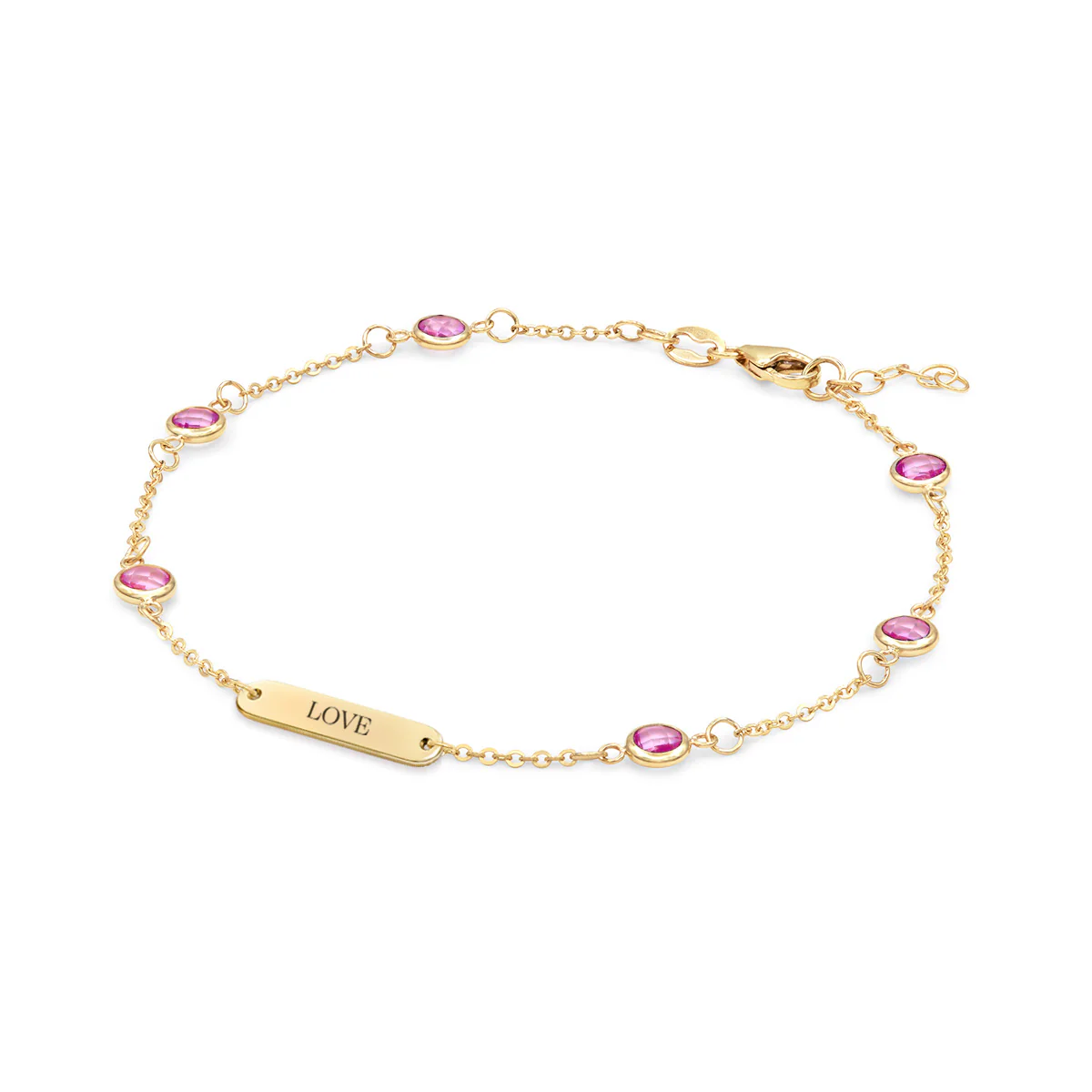 Pink Awareness LOVE & 6 Petite Pink Sapphire Bracelet - Image 4