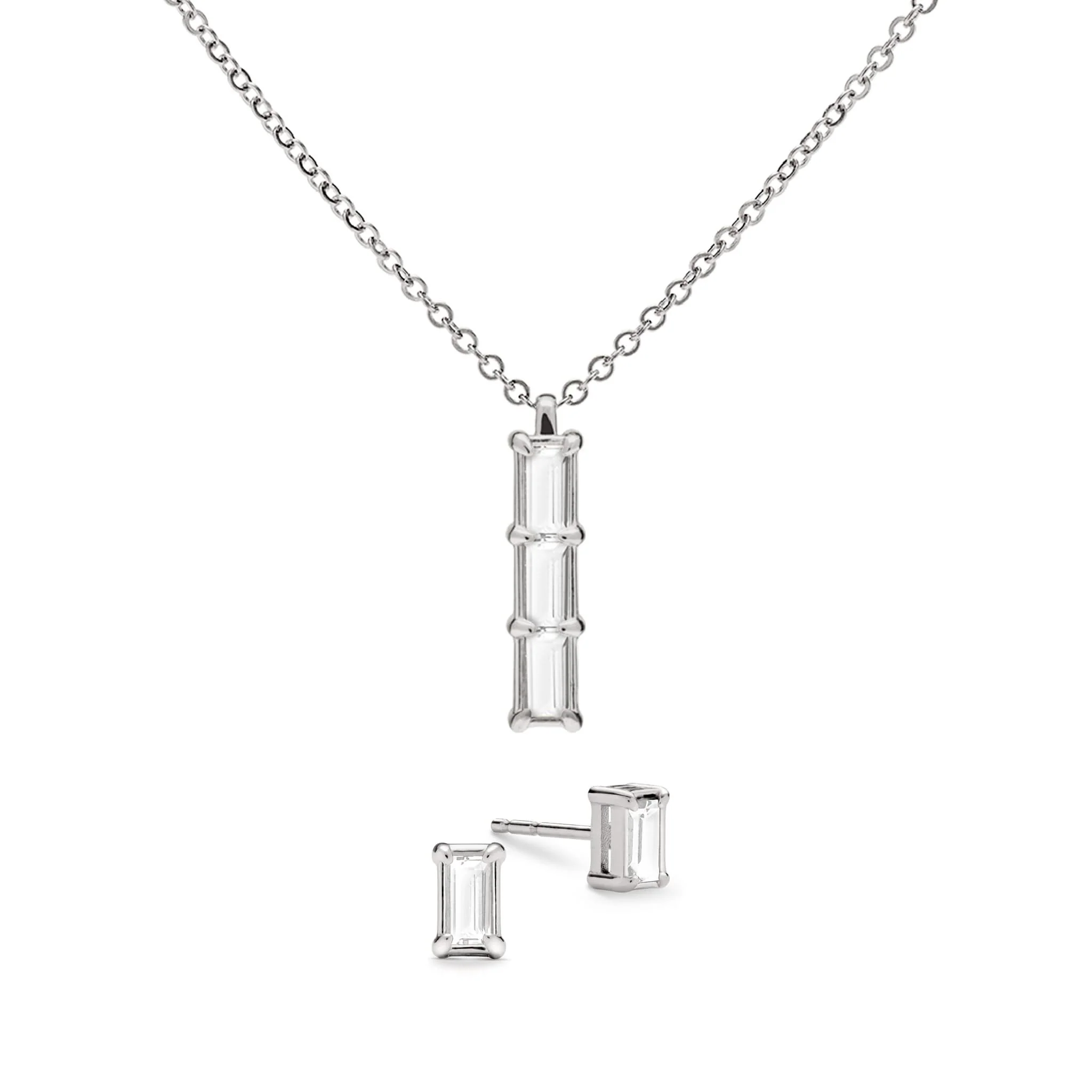 Providence 3 White Topaz Pendant and Stud Earrings Set in 14k Gold (April) - Image 8