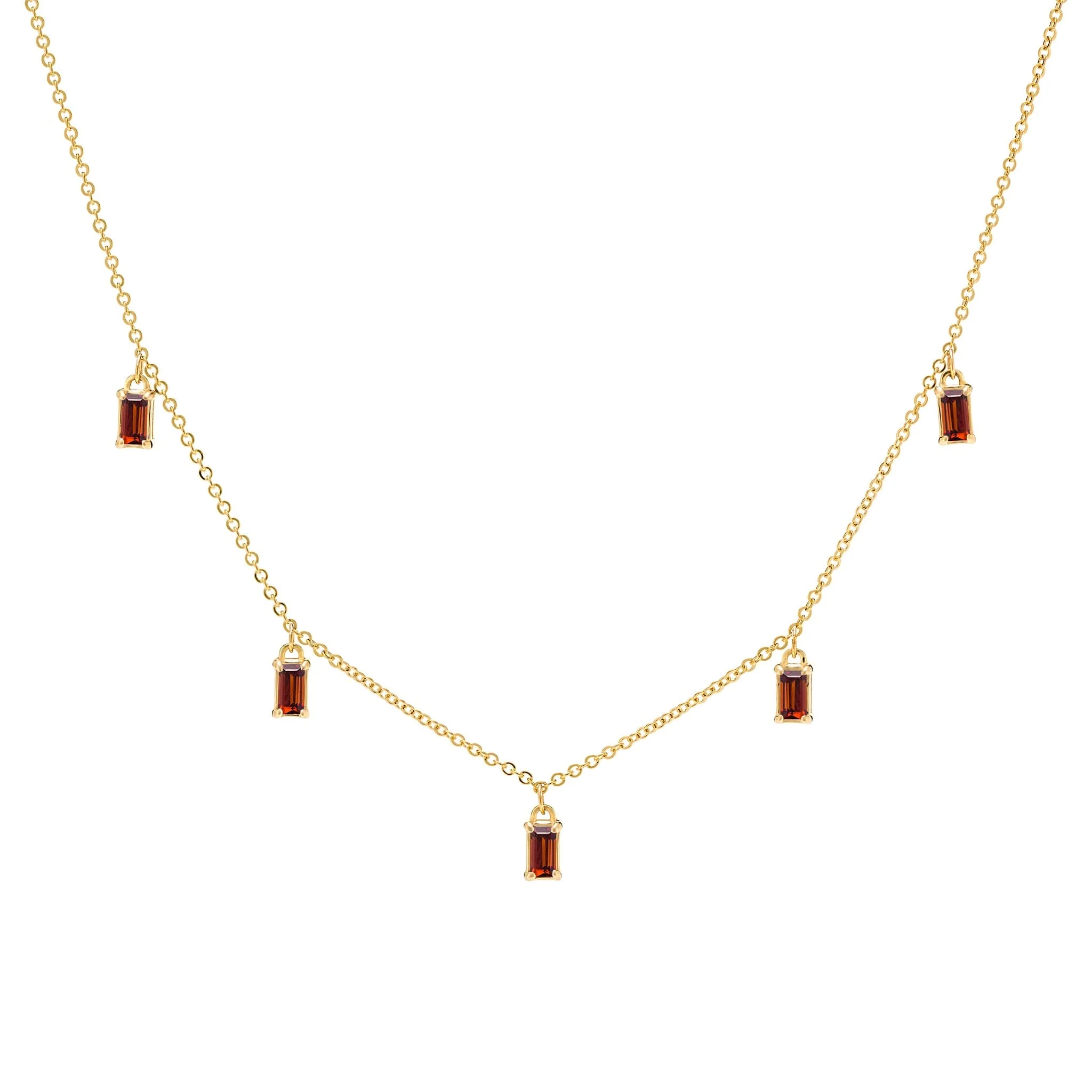 Providence 5 Garnet Drop Necklace in 14k Gold (January)