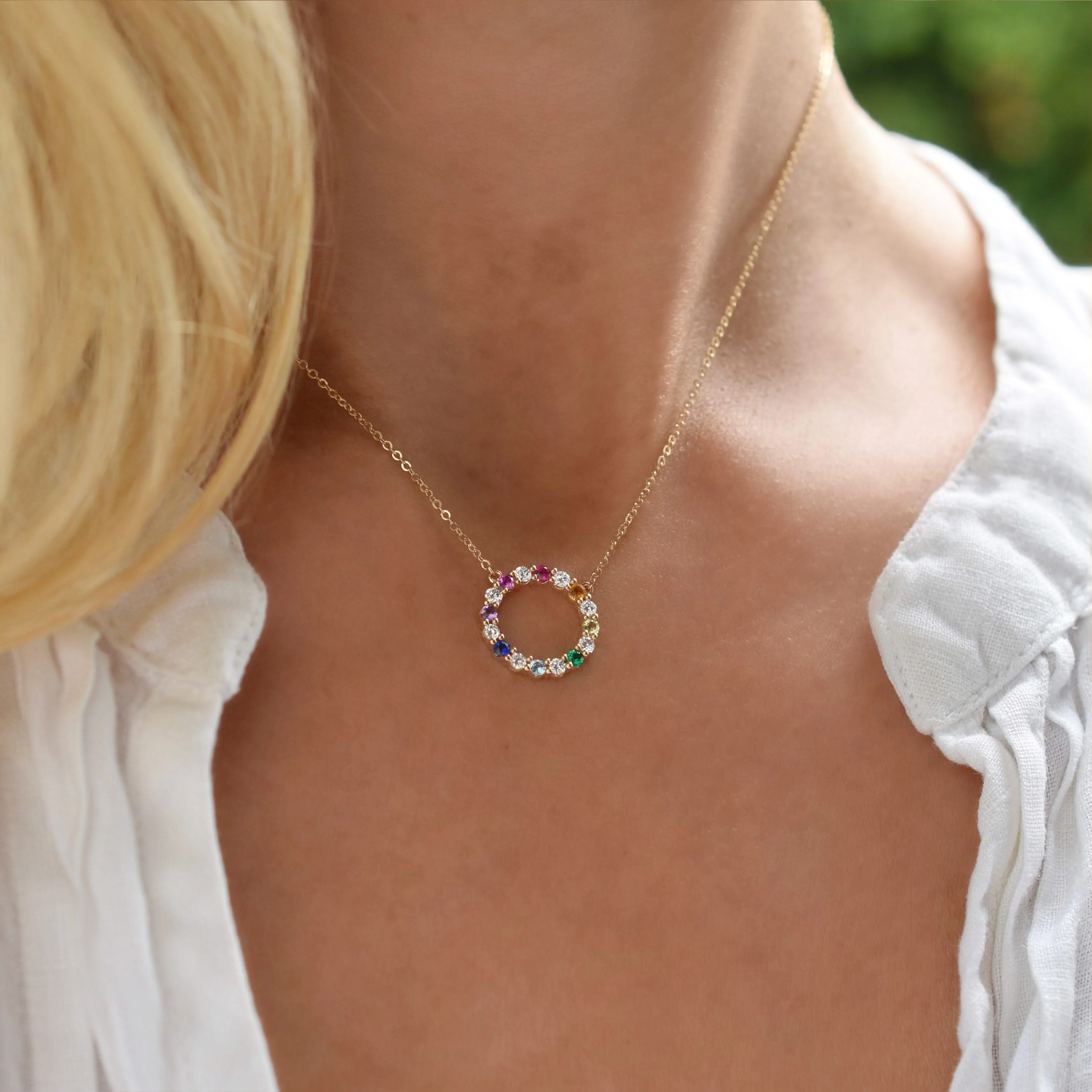 Rainbow Rosecliff Circle Necklace with Diamonds in 14k Gold - Image 2