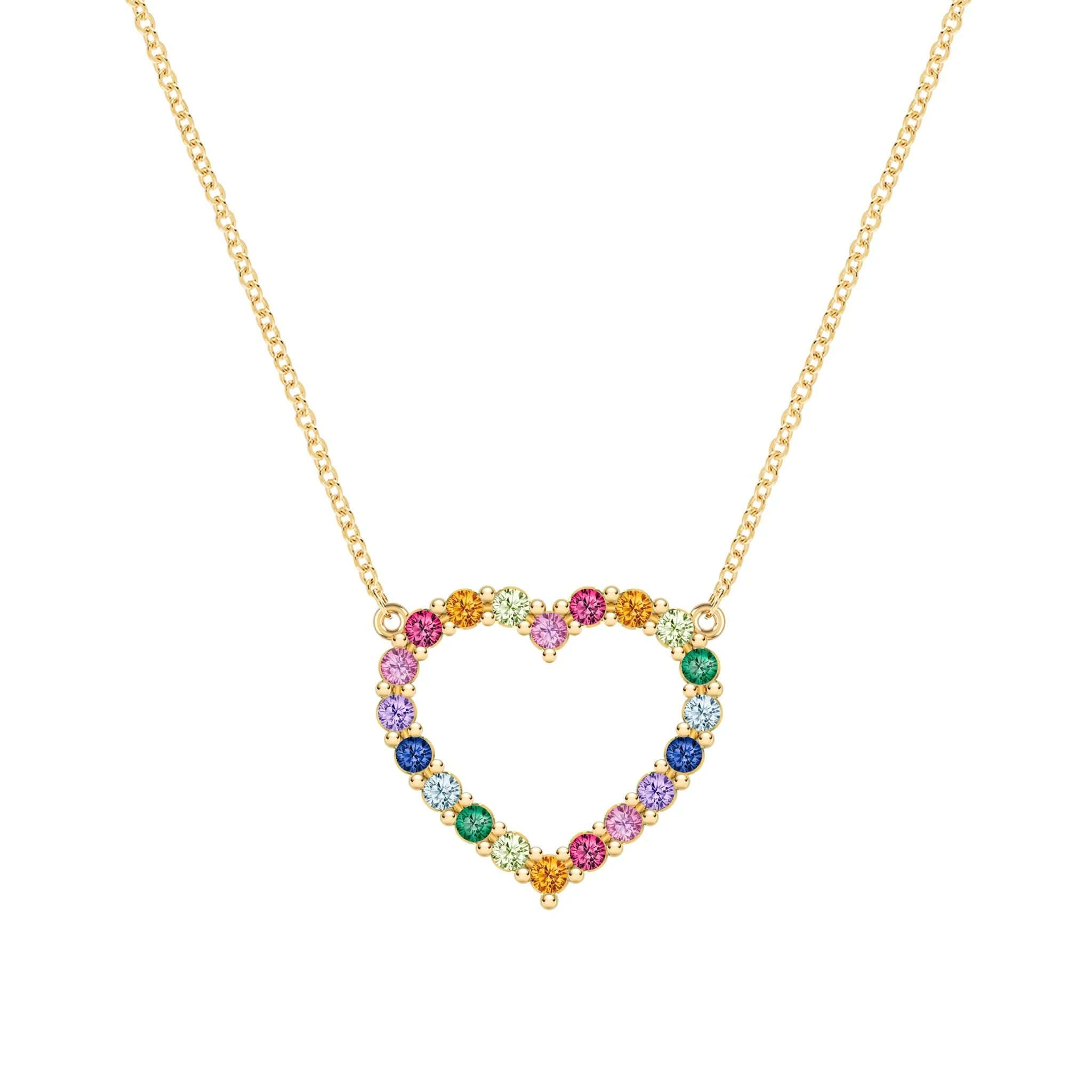 Rainbow Rosecliff Heart Necklace in 14k Gold