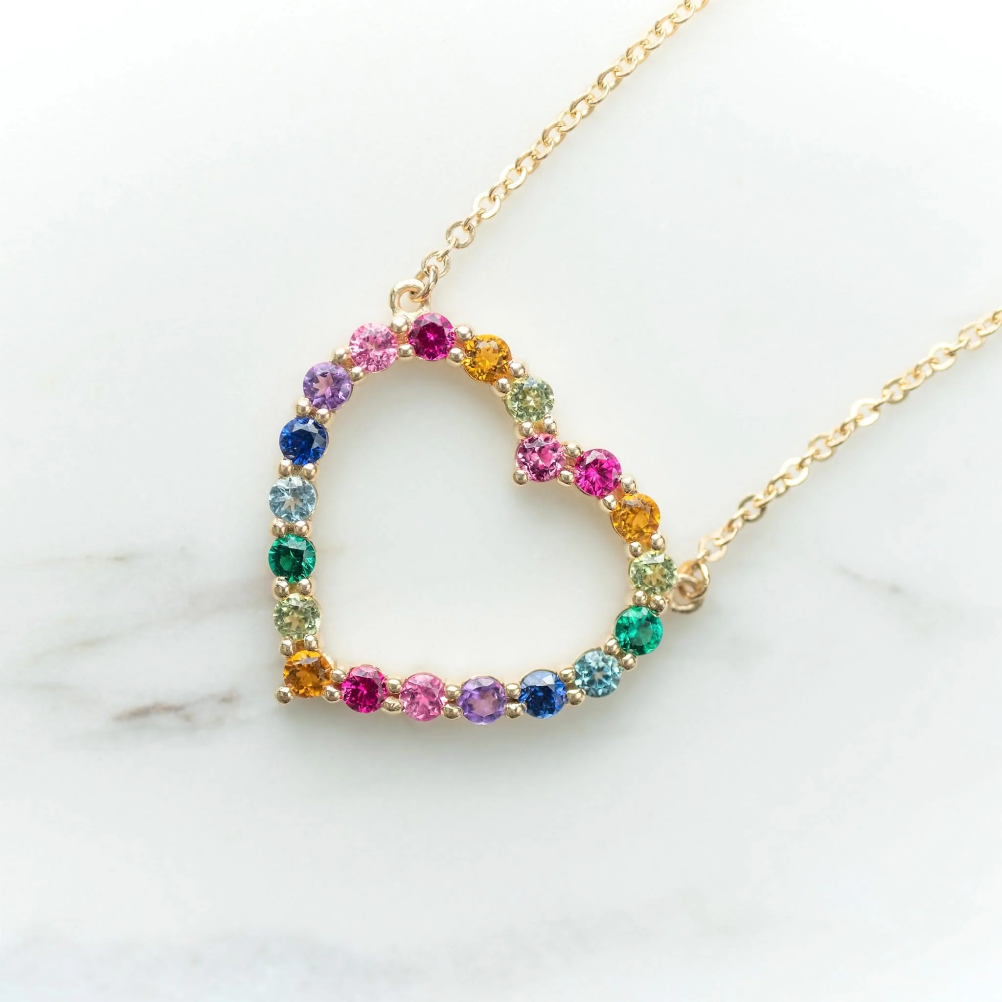 Rainbow Rosecliff Heart Necklace in 14k Gold - Image 3