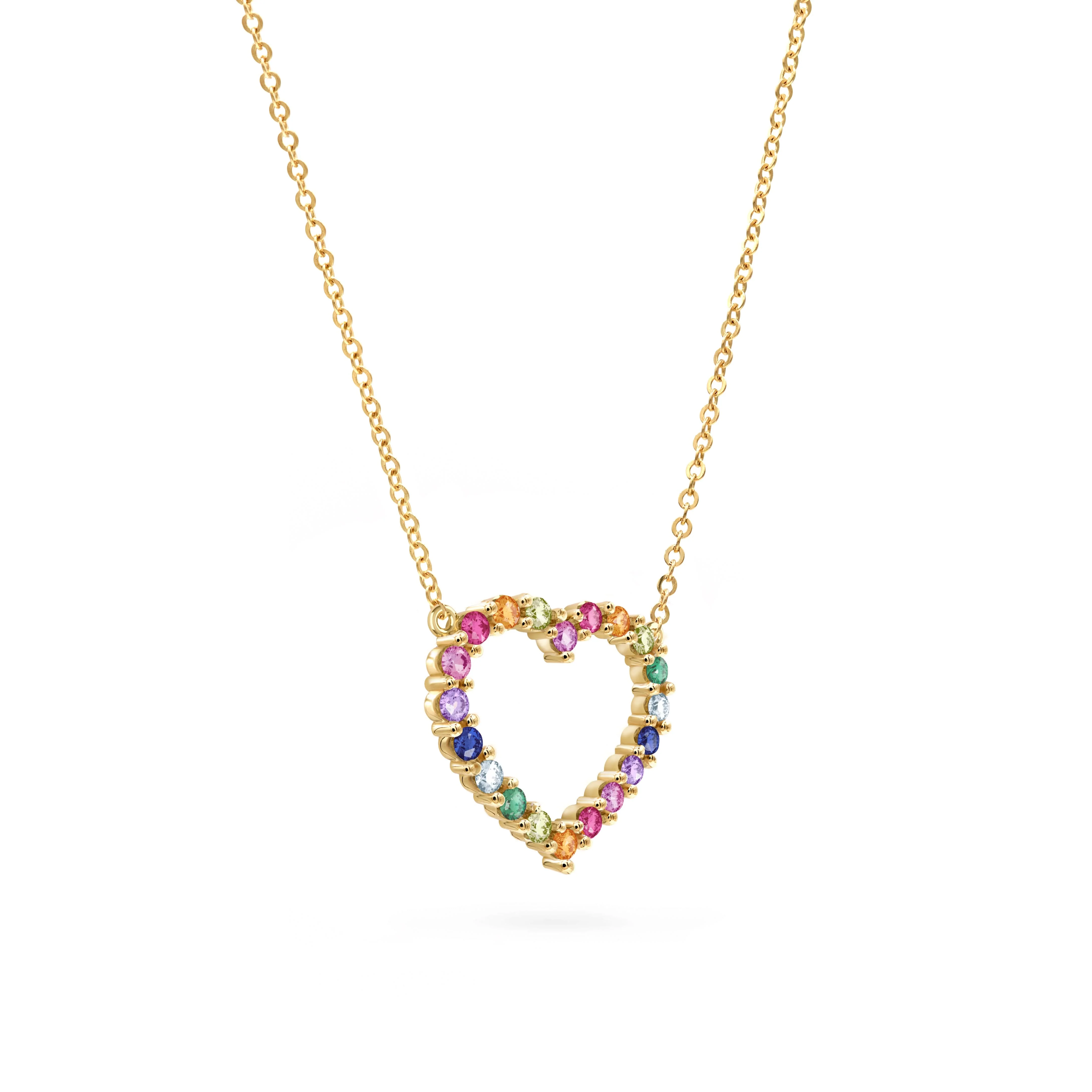 Rainbow Rosecliff Heart Necklace in 14k Gold - Image 5