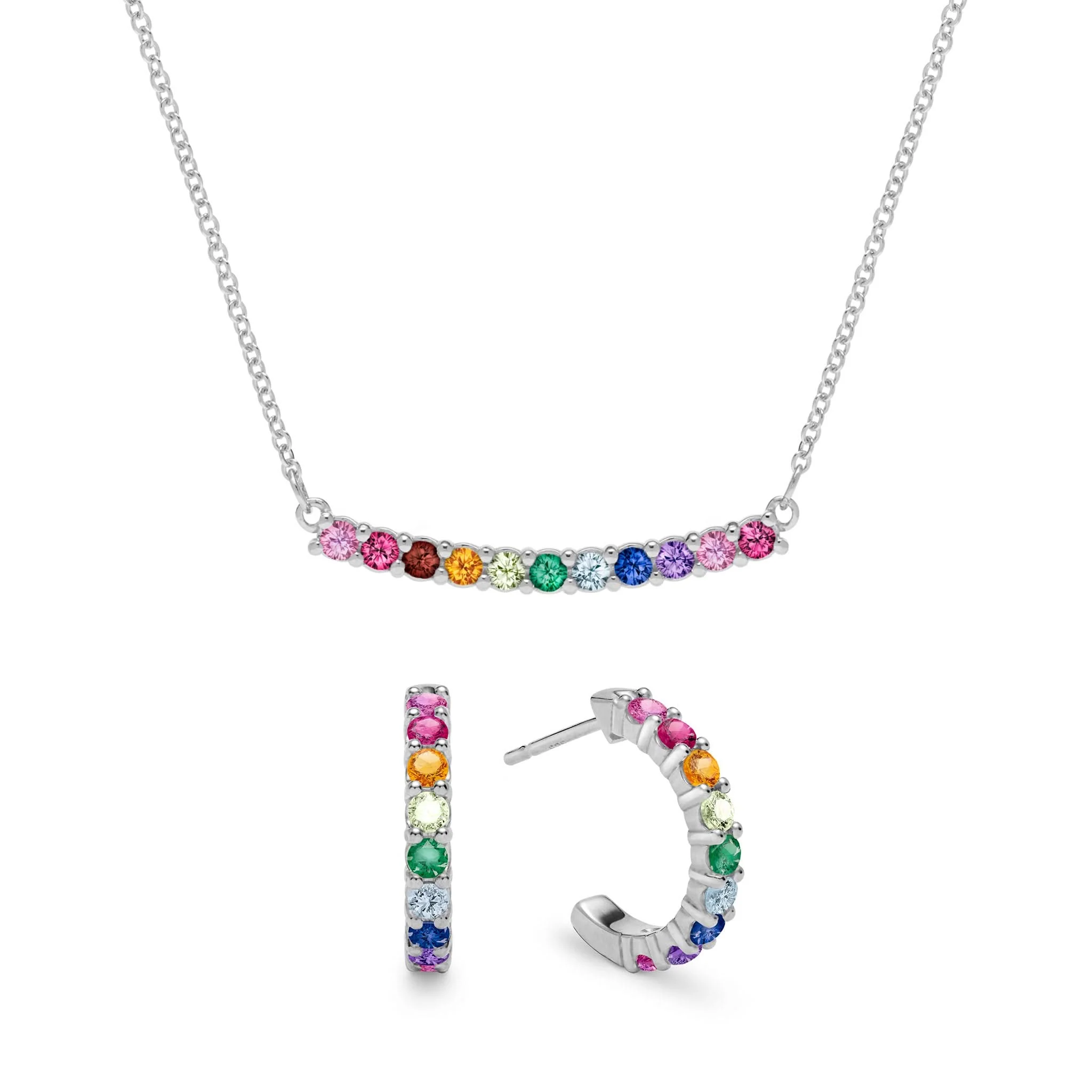 Rainbow Rosecliff Bar Necklace and Huggie Hoop Earrings Set in 14k Gold - Image 7