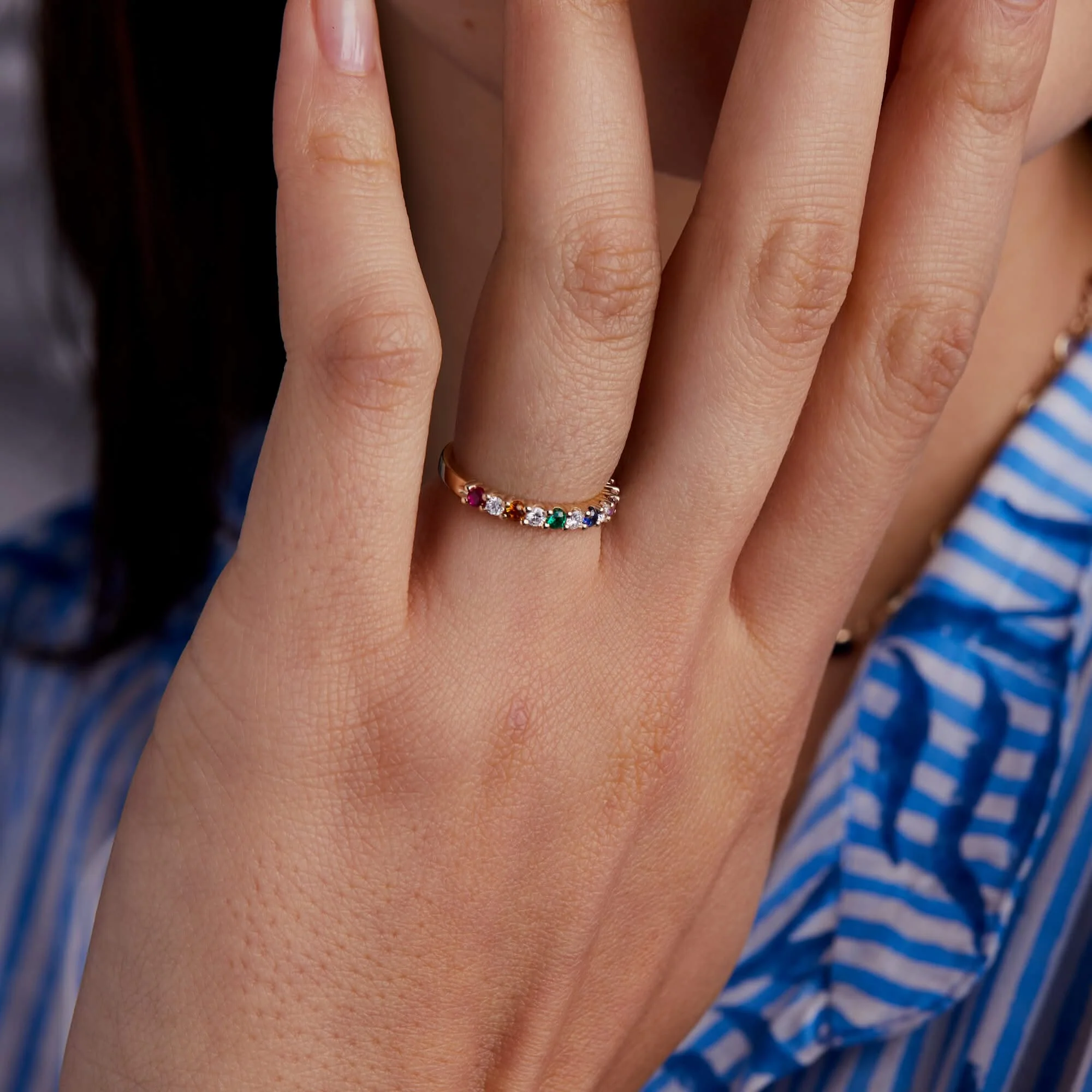 Rainbow Rosecliff Stackable Ring with Diamonds in 14k Gold - Image 2