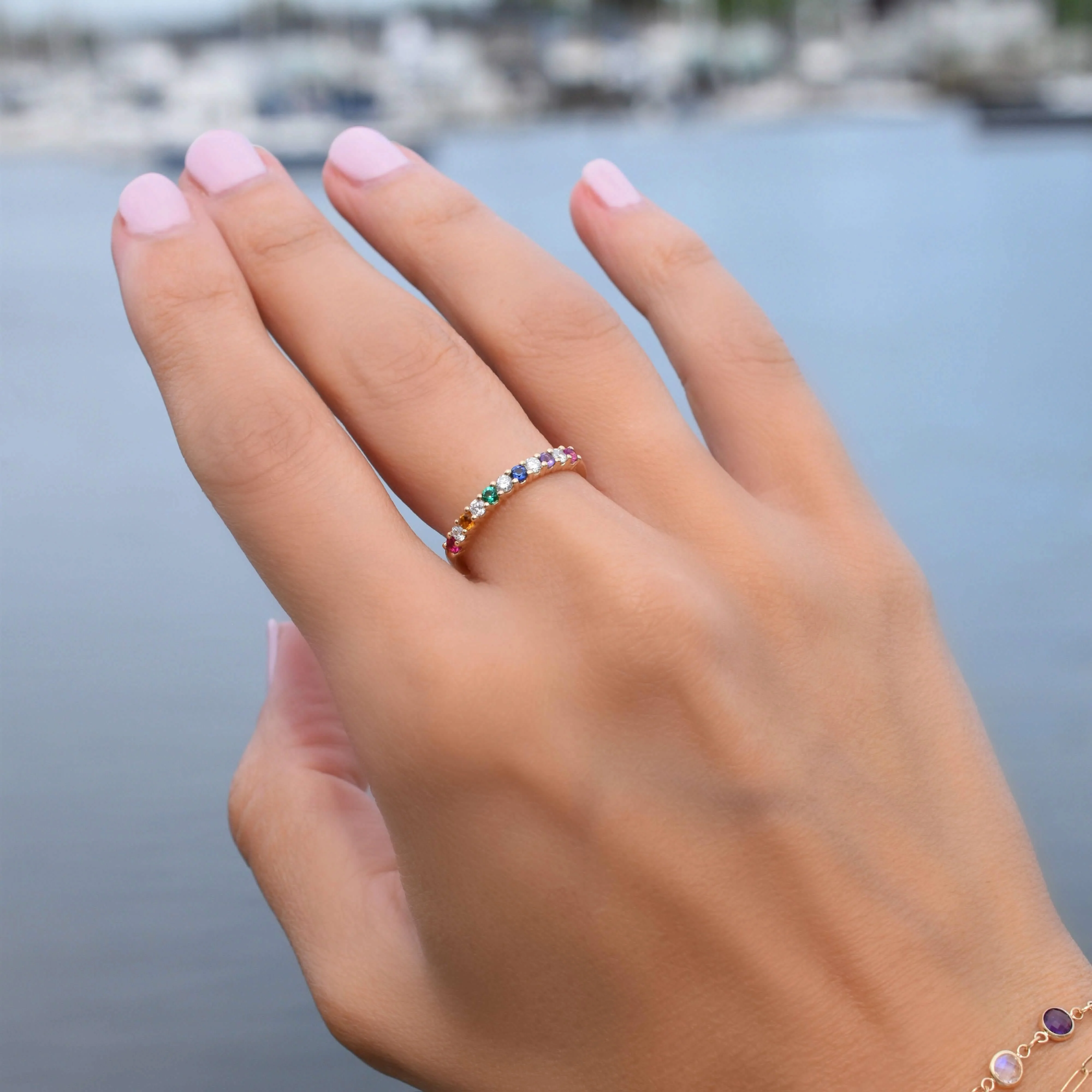 Rainbow Rosecliff Stackable Ring with Diamonds in 14k Gold - Image 3