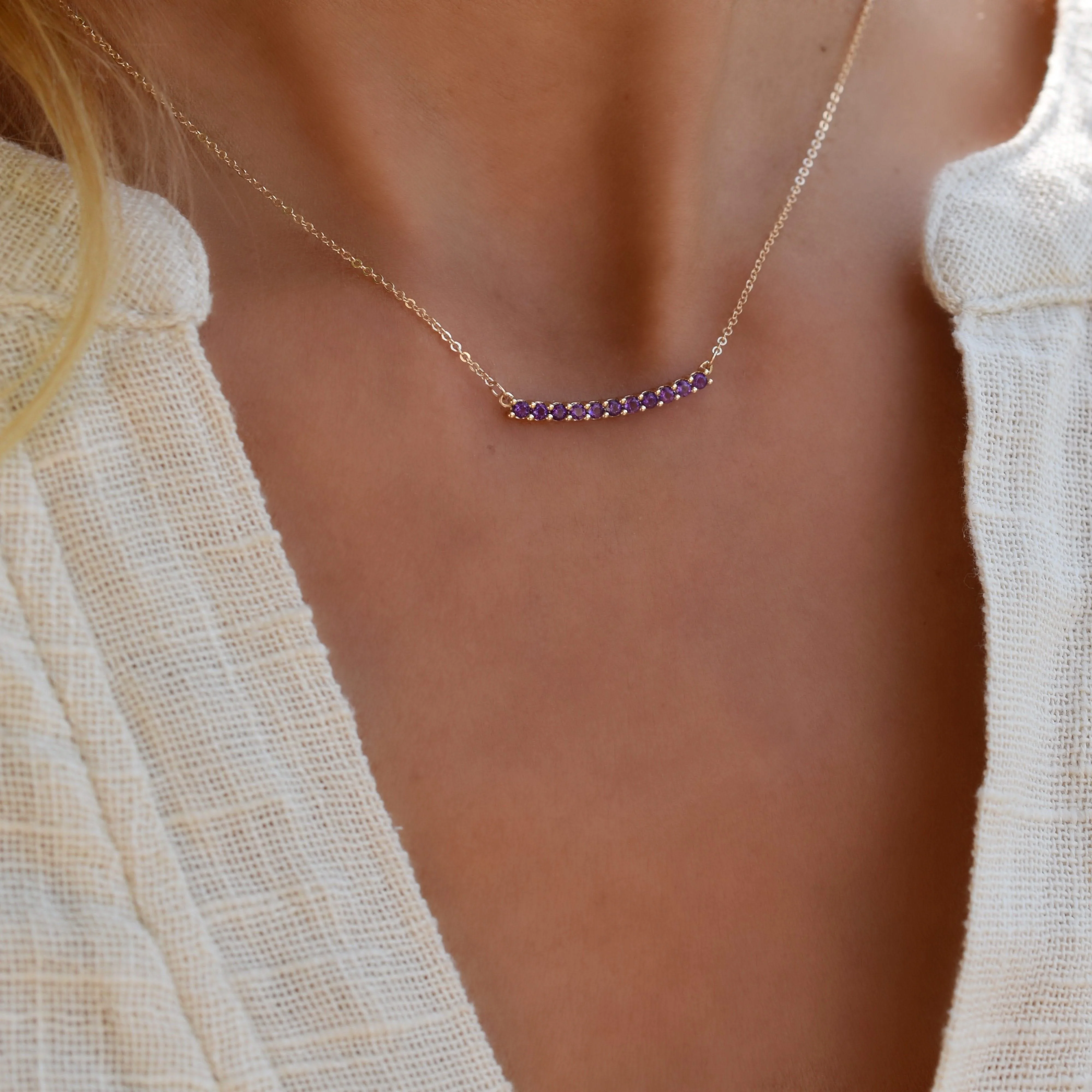 Rosecliff Amethyst Bar Necklace in 14k Gold (February) - Image 10