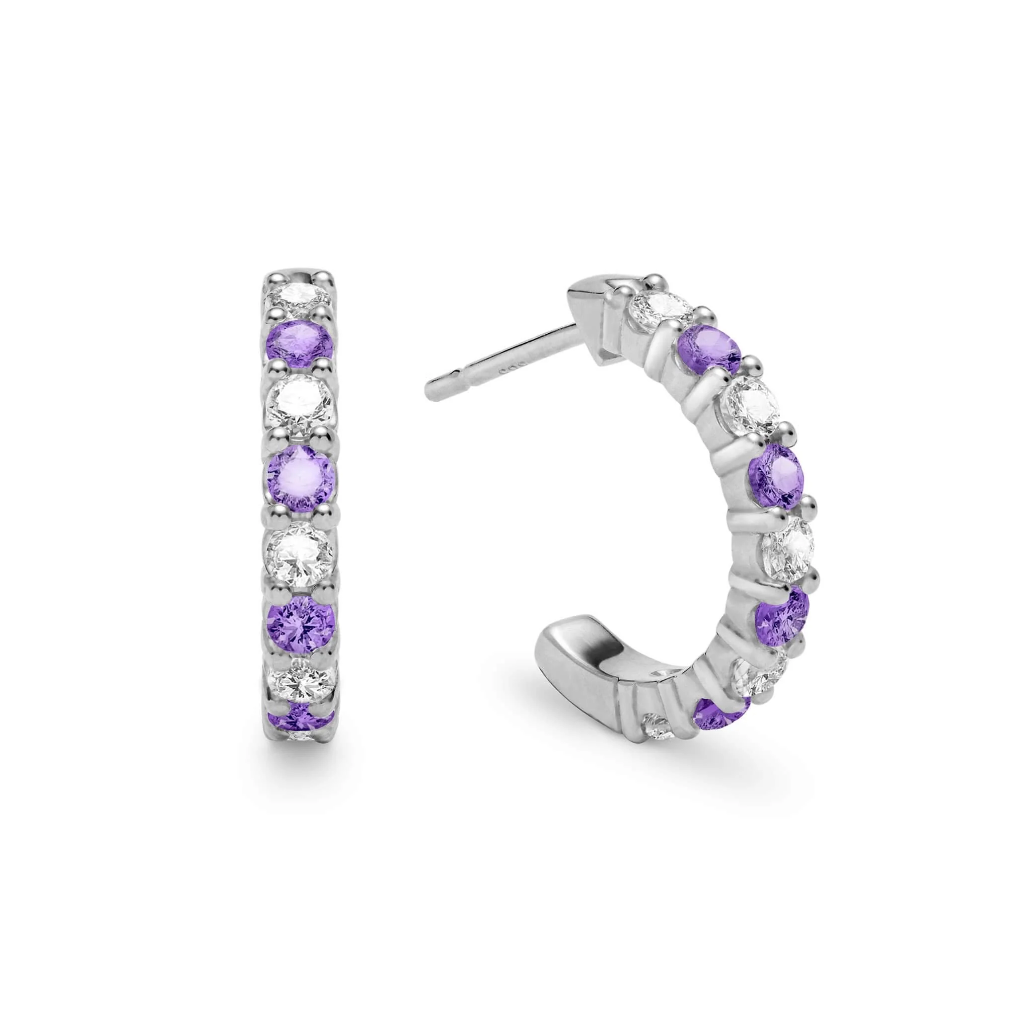 Rosecliff Diamond & Amethyst Huggie Hoop Earrings in 14k Gold (February) - Image 5