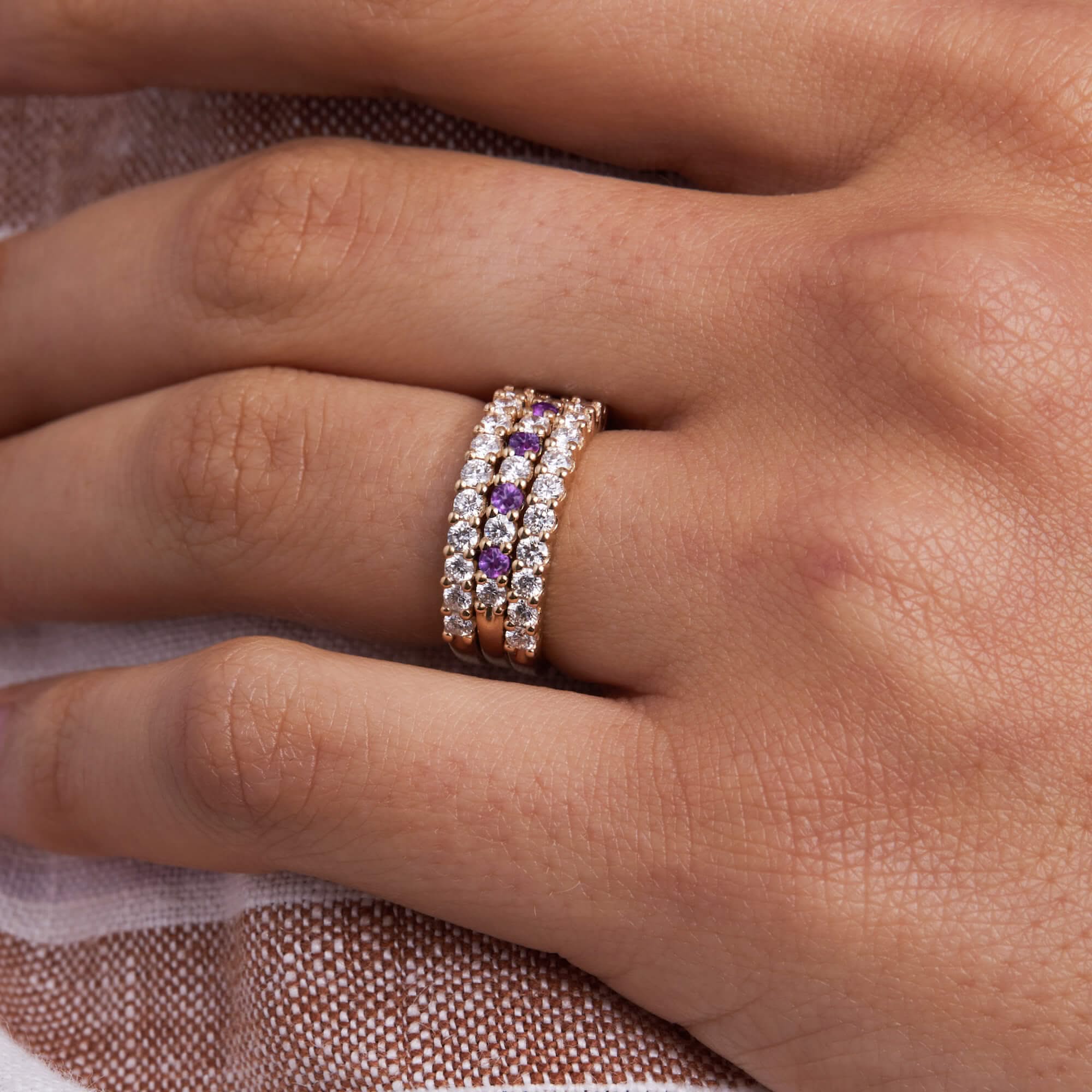 Rosecliff Diamond & Amethyst Stackable Ring in 14k Gold (February) - Image 9