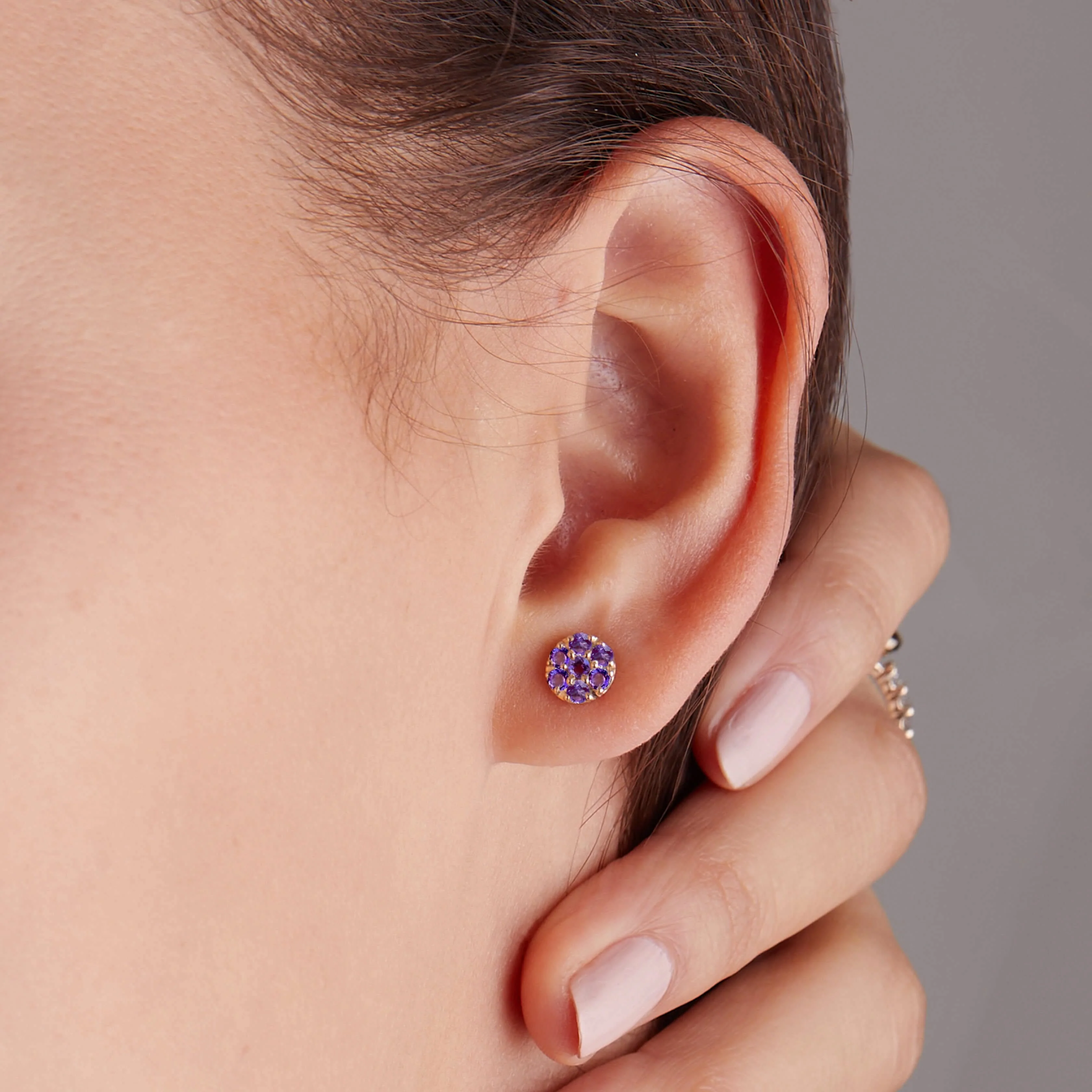 Rosecliff Amethyst Mini Stud Earrings in Solid 14k Gold (February) - Image 3