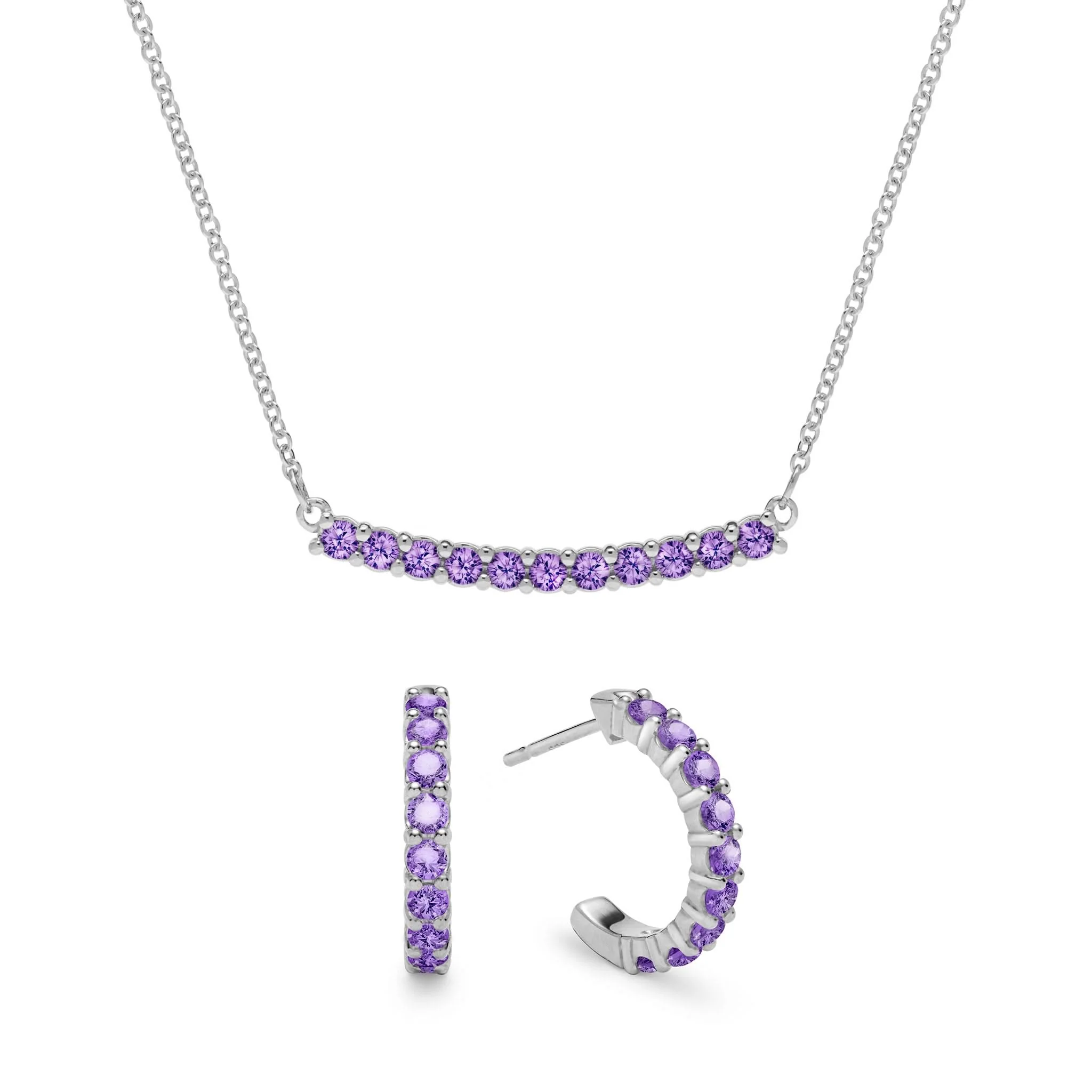 Rosecliff Amethyst Bar Necklace and Huggie Hoop Earrings Set in 14k Gold (February) - Image 8