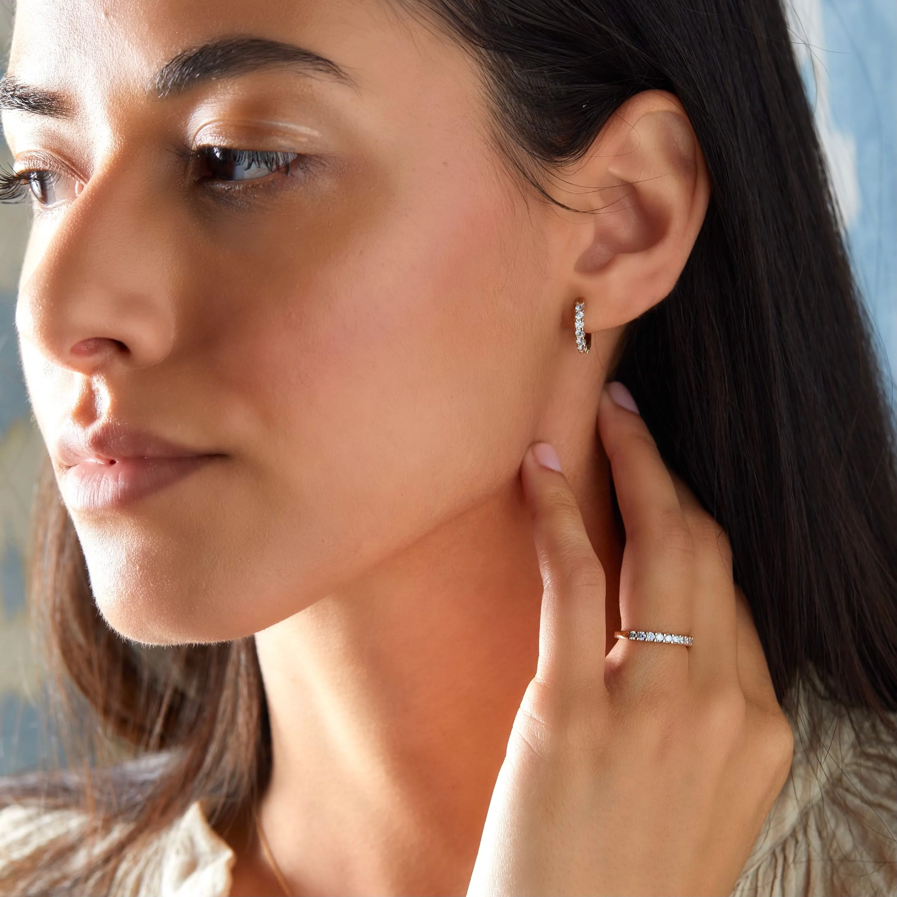 Rosecliff Aquamarine Bar Necklace and Huggie Hoop Earrings Set in 14k Gold (March) - Image 3