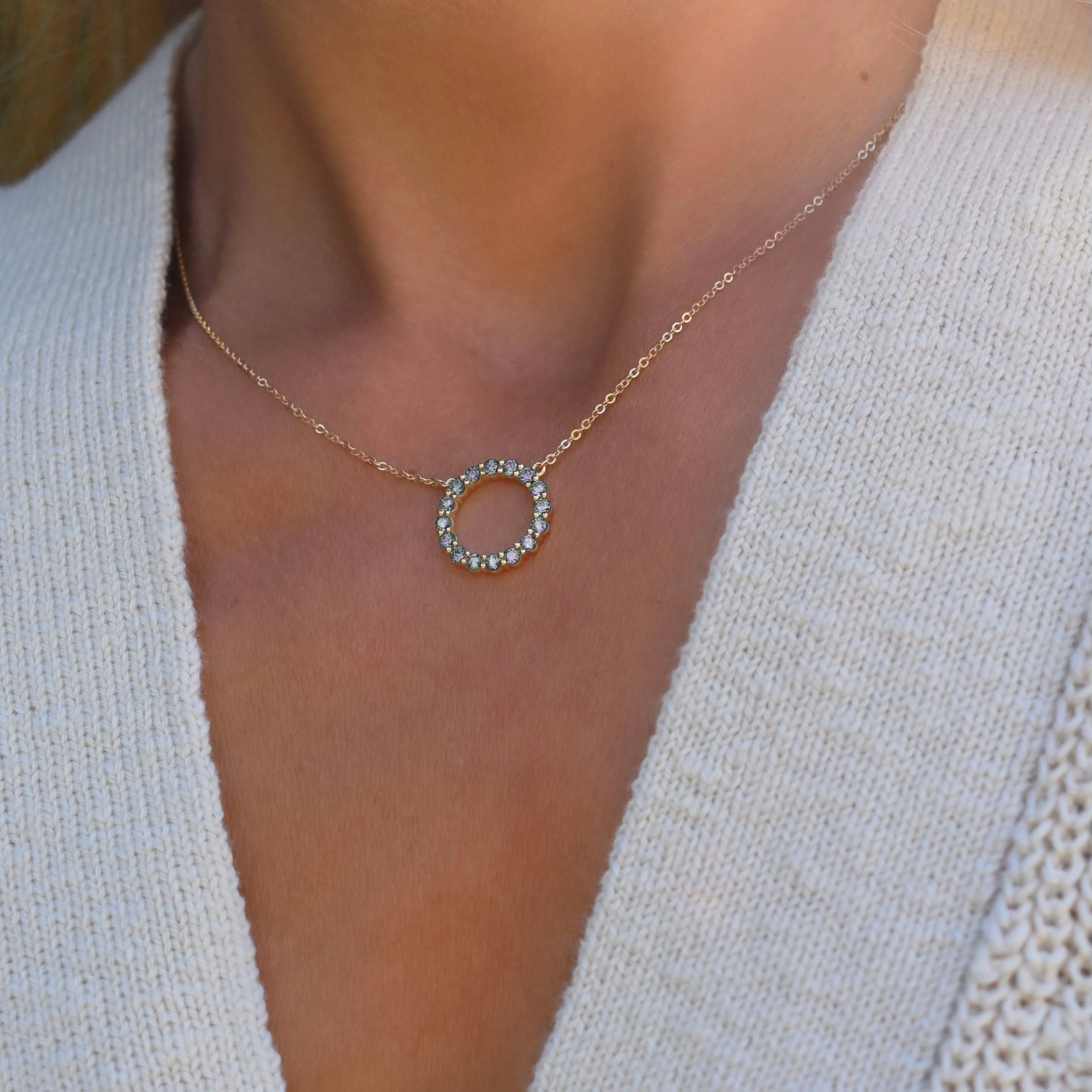 Rosecliff Circle Alexandrite Necklace in 14k Gold (June) - Image 6