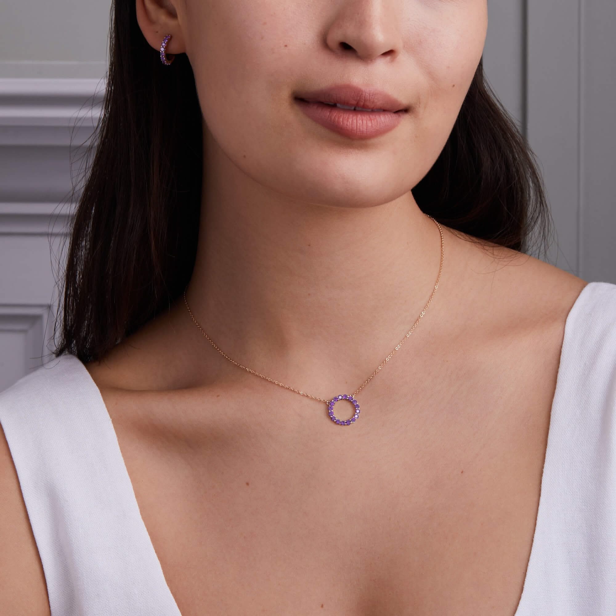Rosecliff Circle Amethyst Necklace in 14k Gold (February) - Image 2