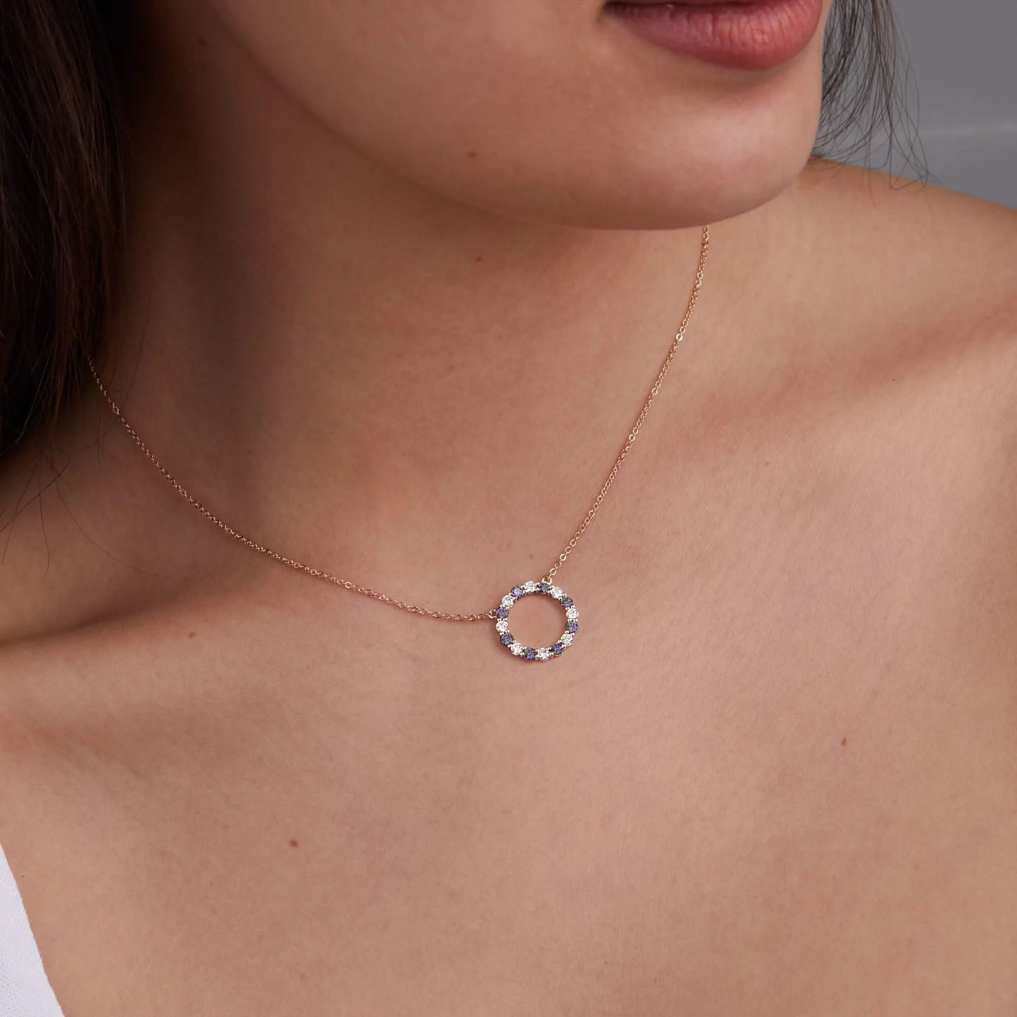 Rosecliff Circle Diamond & Alexandrite Necklace in 14k Gold (June) - Image 3