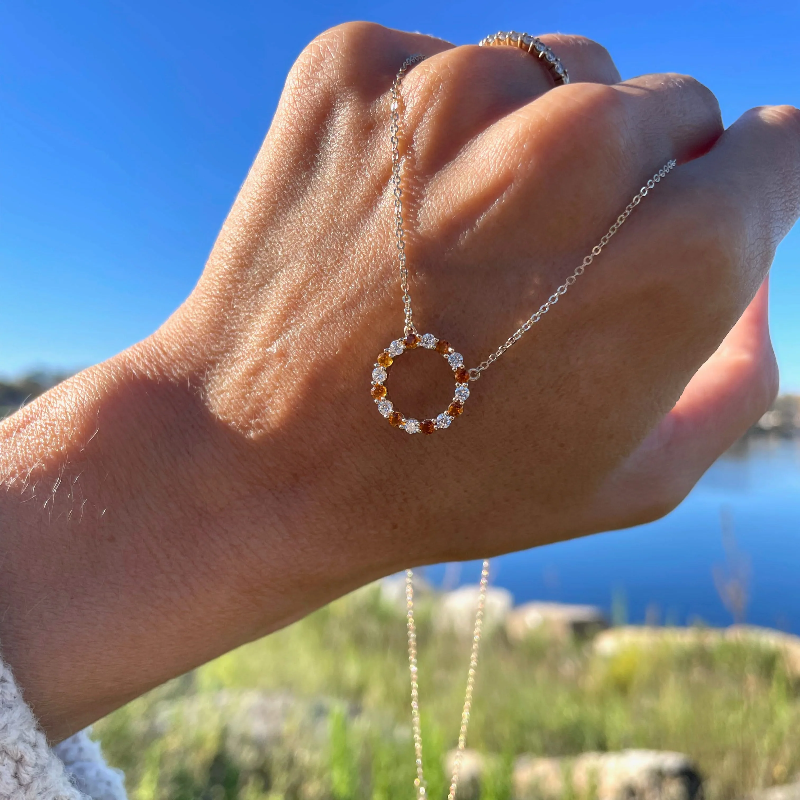 Rosecliff Circle Diamond & Citrine Necklace in 14k Gold (November) - Image 6