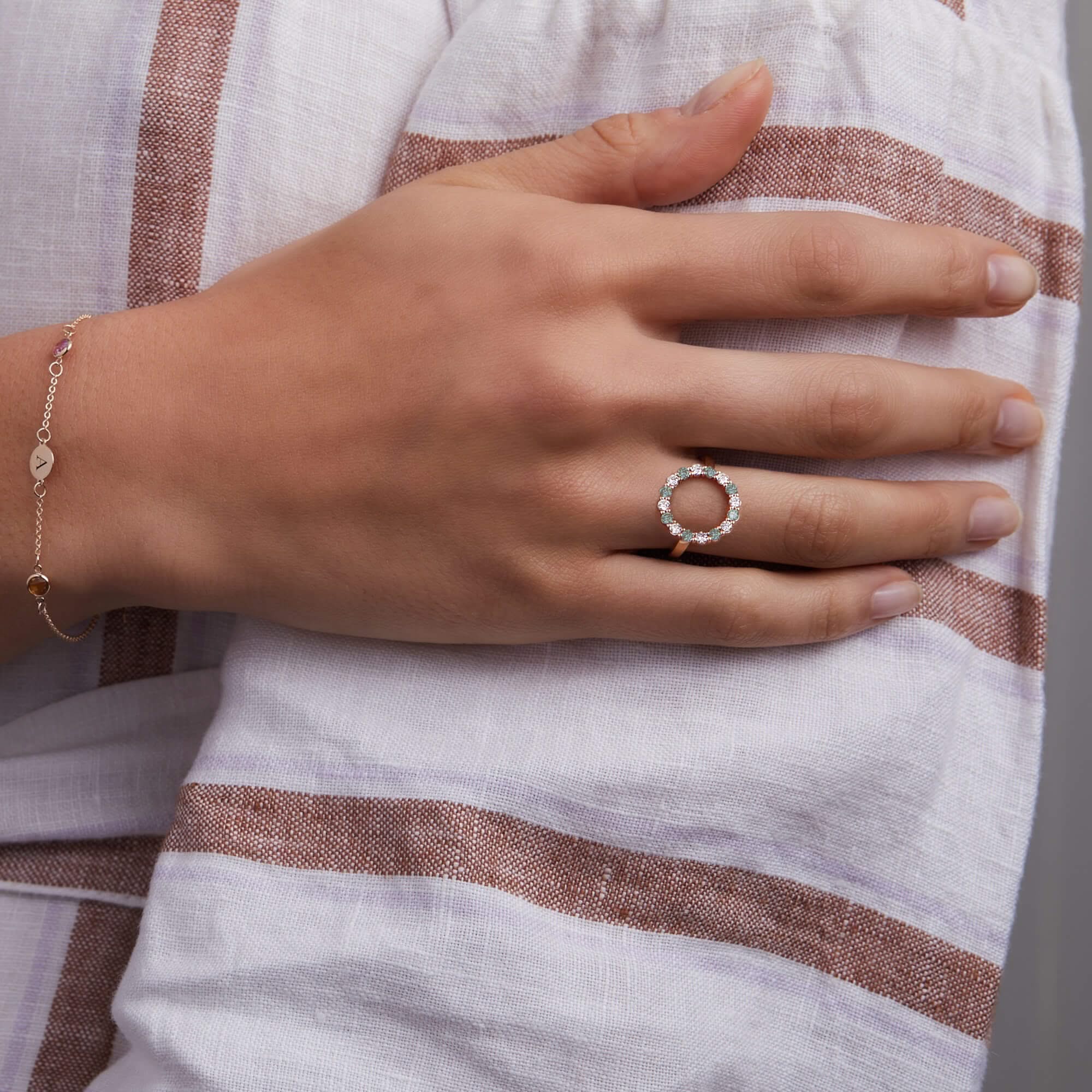 Rosecliff Circle Diamond & Nantucket Blue Topaz Ring in 14k Gold (December) - Image 3