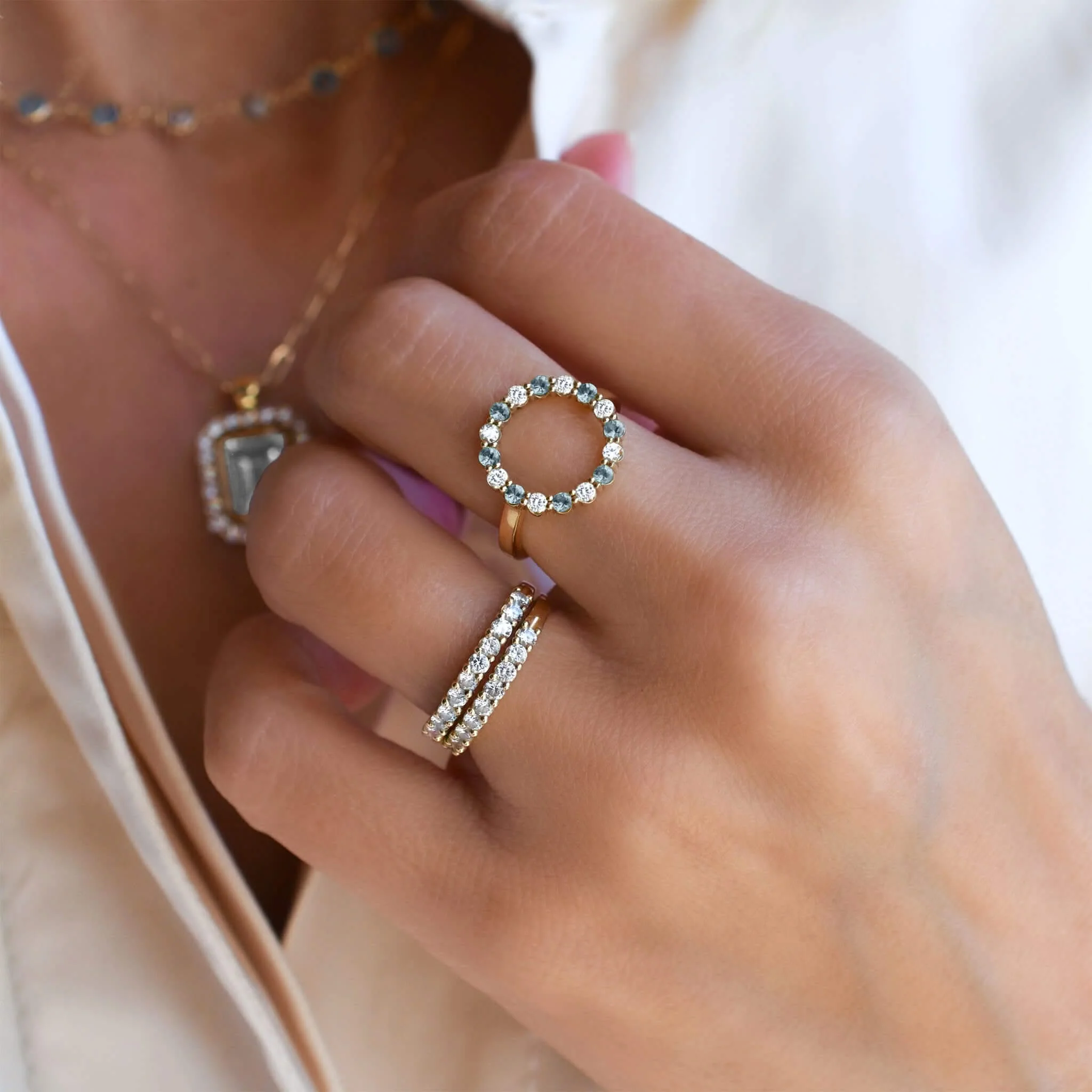 Rosecliff Circle Diamond & Nantucket Blue Topaz Ring in 14k Gold (December) - Image 6