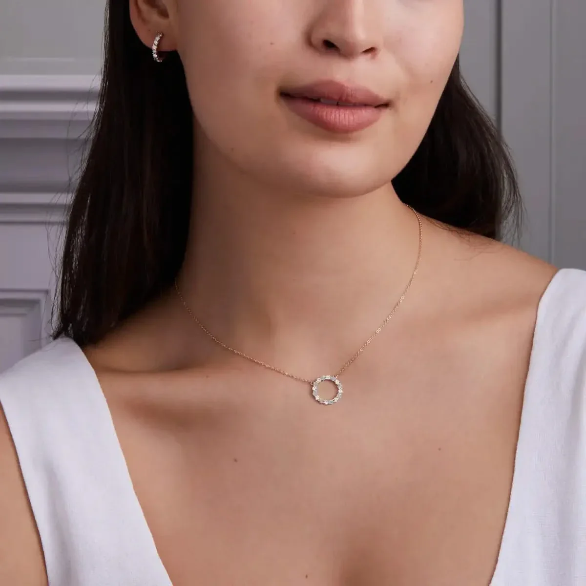 Rosecliff Circle Diamond & Opal Necklace in 14k Gold (October) - Image 2