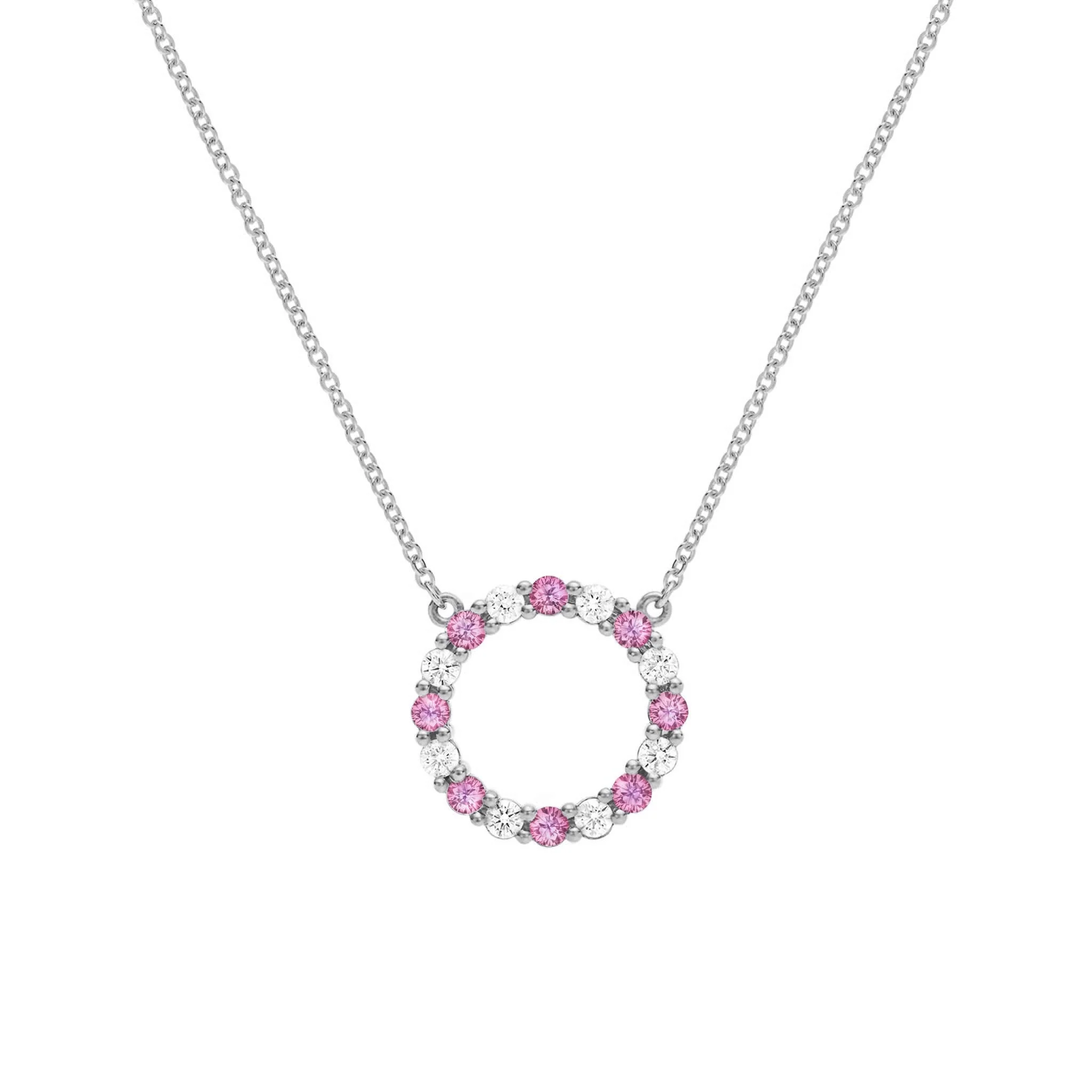 Rosecliff Circle Diamond & Pink Sapphire Necklace in 14k Gold (October) - Image 8