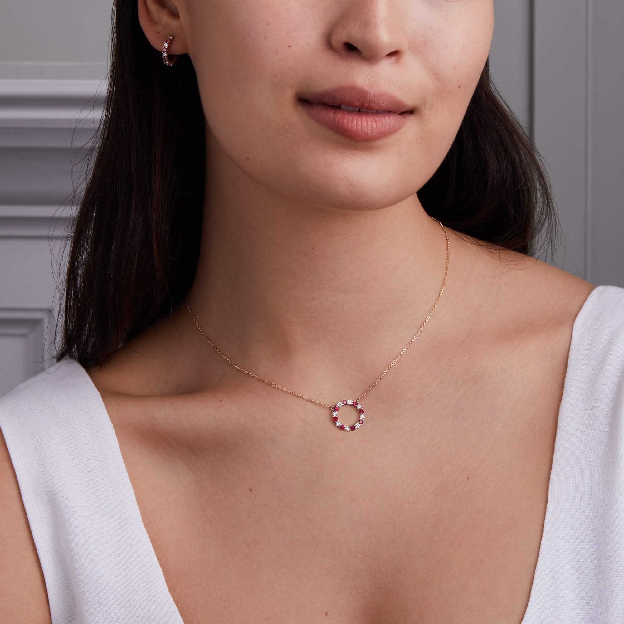 Rosecliff Circle Diamond & Ruby Necklace in 14k Gold (July) - Image 2