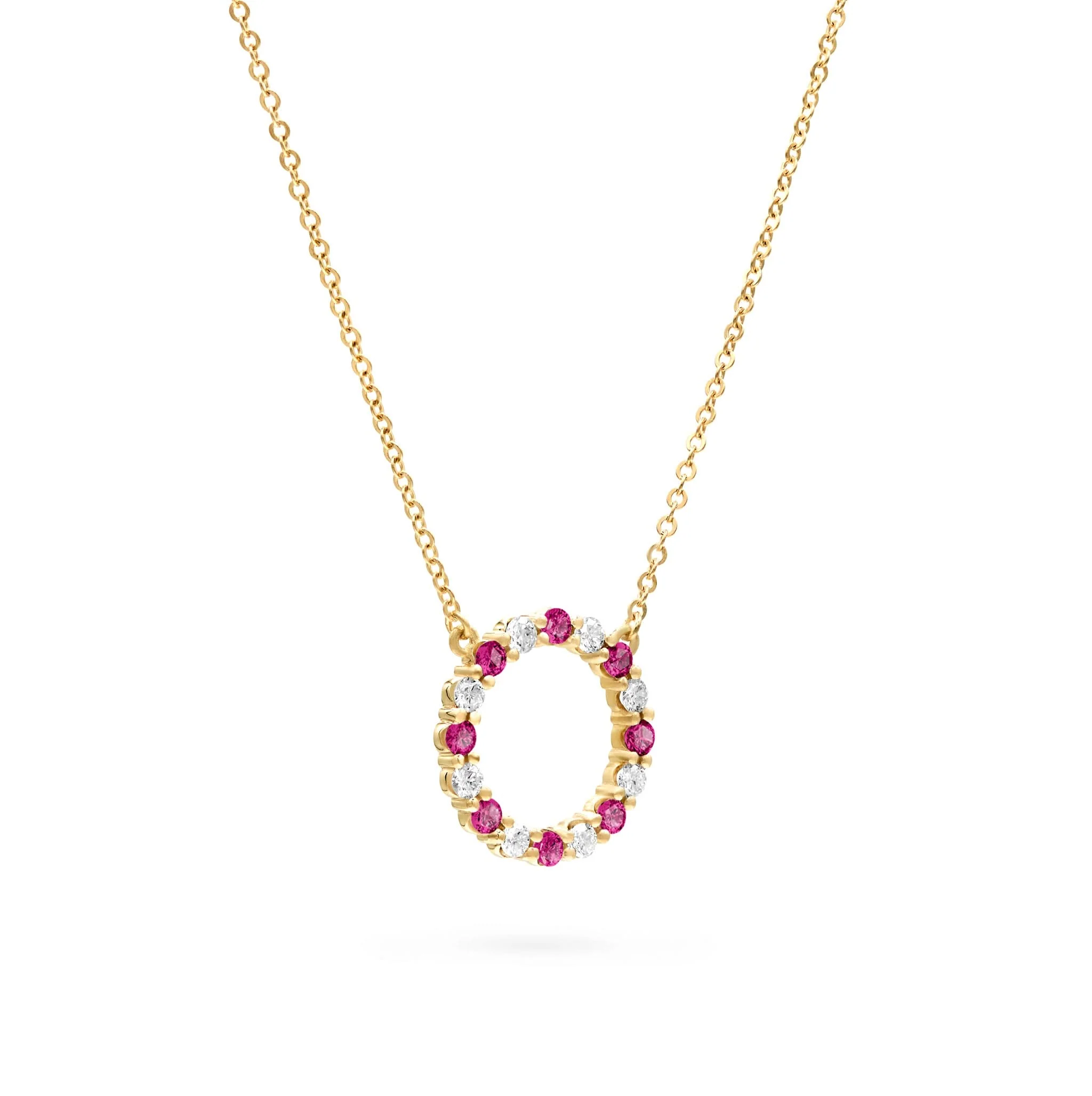 Rosecliff Circle Diamond & Ruby Necklace in 14k Gold (July) - Image 4