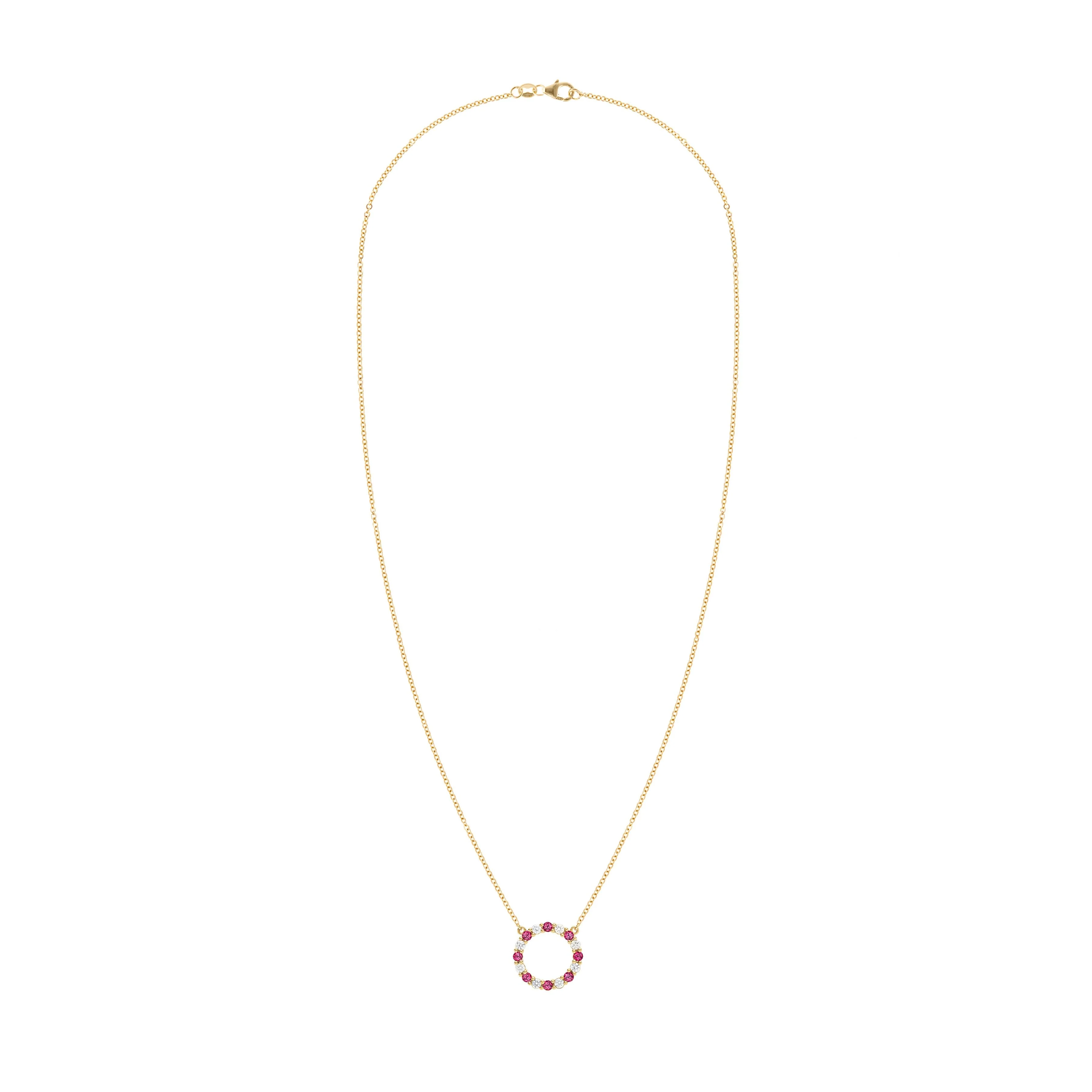 Rosecliff Circle Diamond & Ruby Necklace in 14k Gold (July) - Image 5
