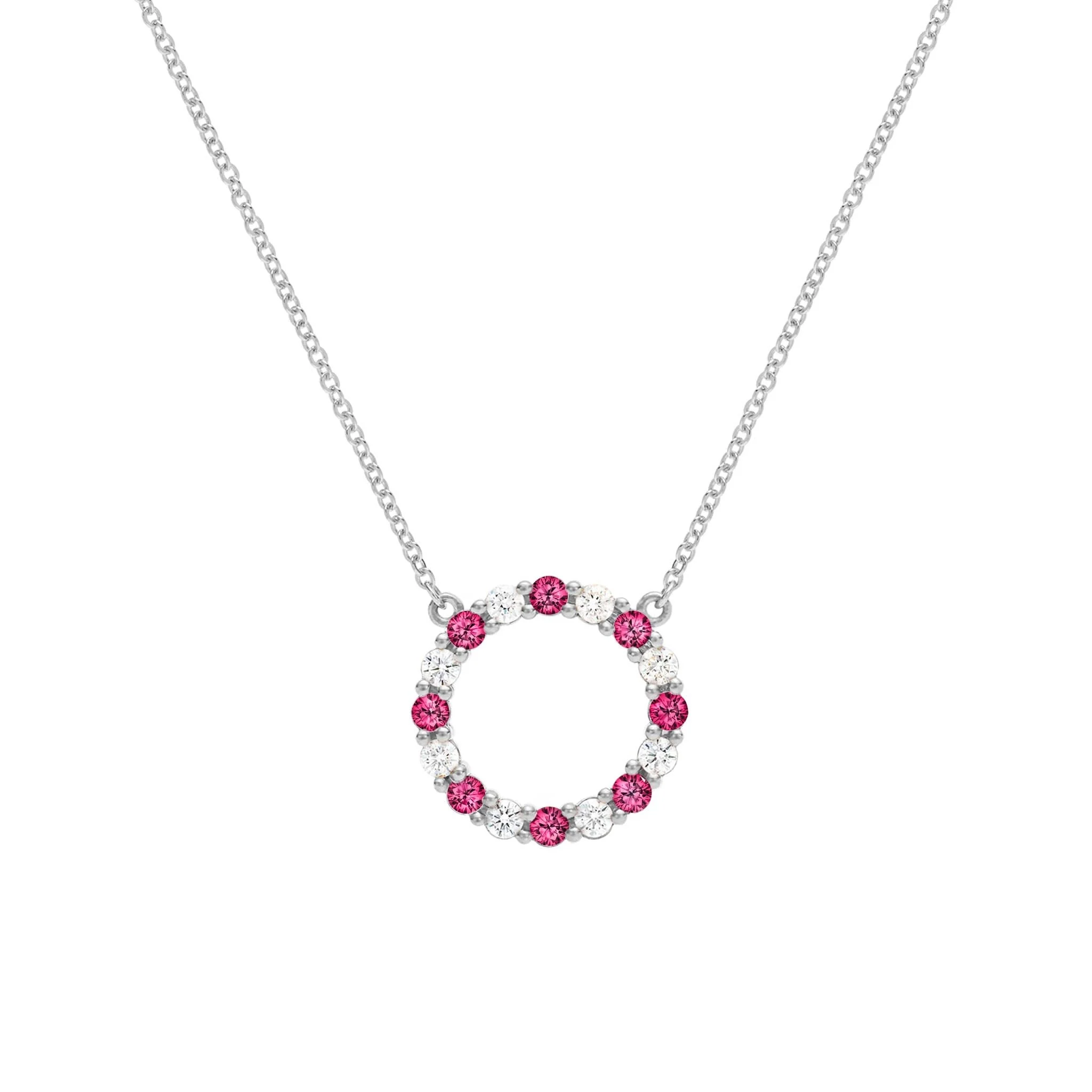 Rosecliff Circle Diamond & Ruby Necklace in 14k Gold (July) - Image 8