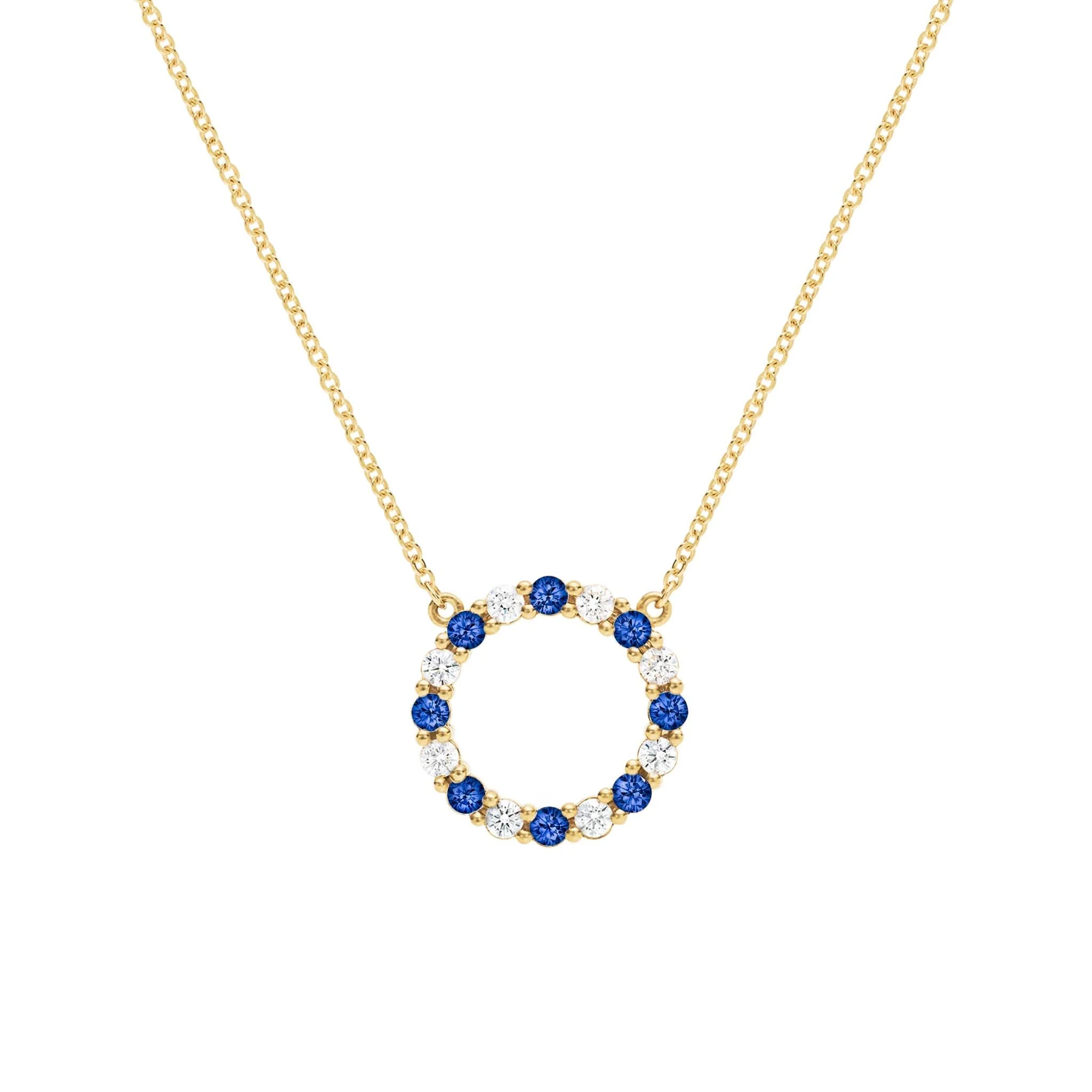Rosecliff Circle Diamond & Sapphire Necklace in 14k Gold (September)