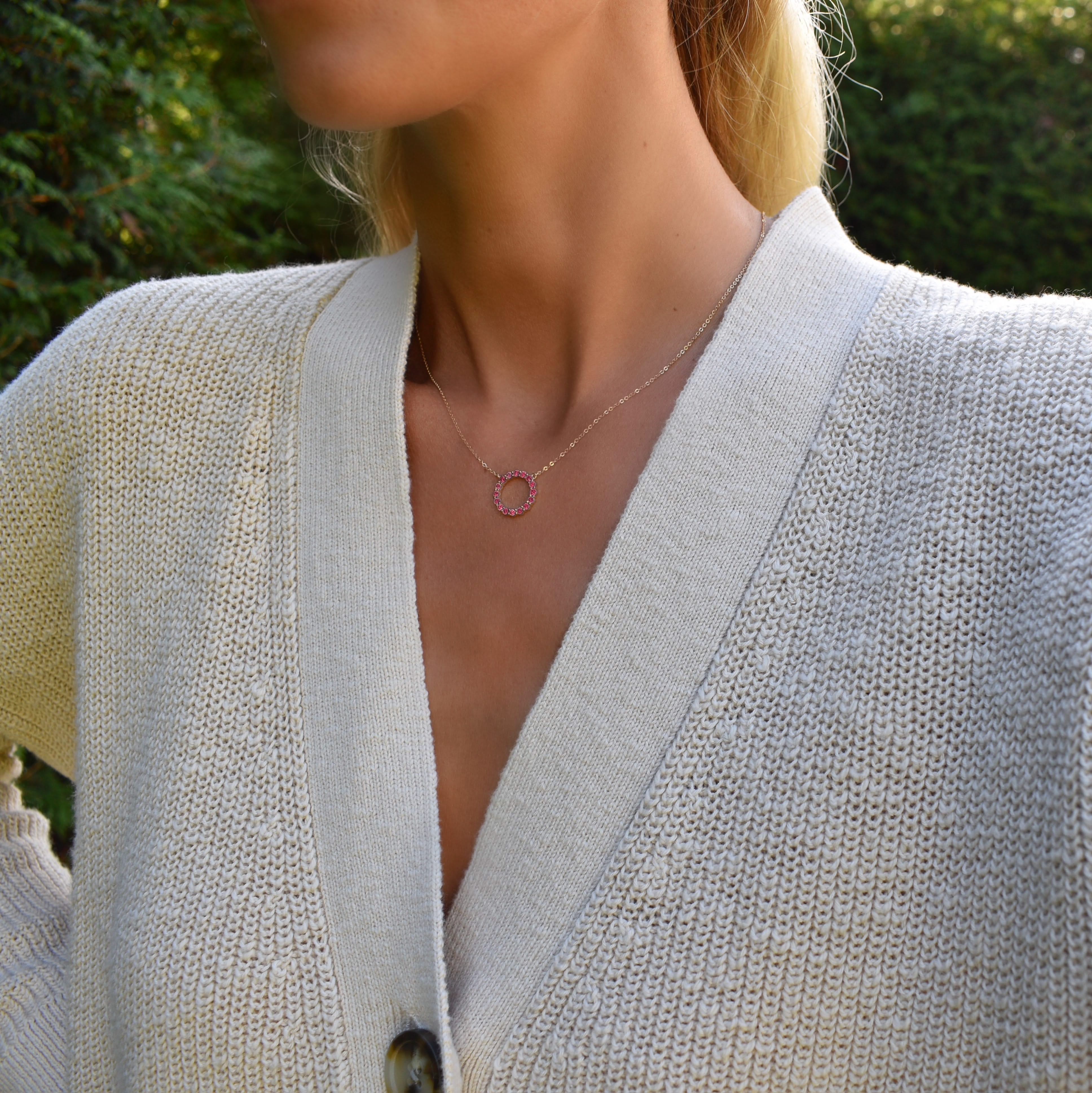 Rosecliff Circle Ruby Necklace in 14k Gold (July) - Image 9