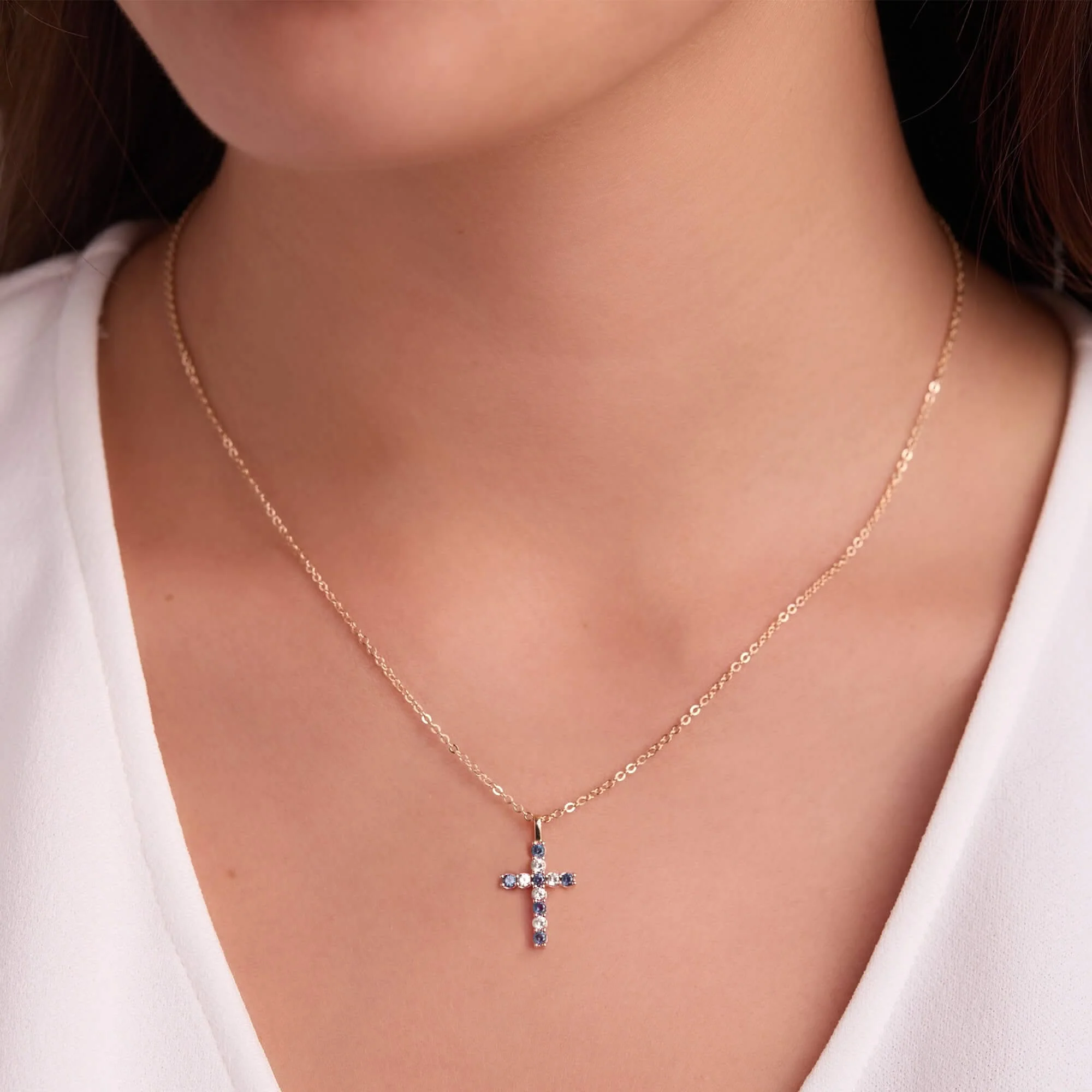 Rosecliff Cross Diamond & Alexandrite Pendant in 14k Gold (June) - Image 3
