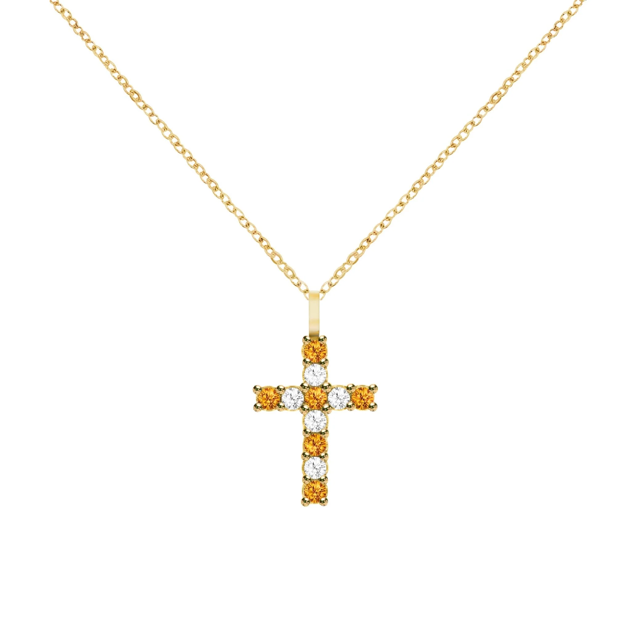 Rosecliff Cross Diamond & Citrine Pendant in 14k Gold (November) - Image 5