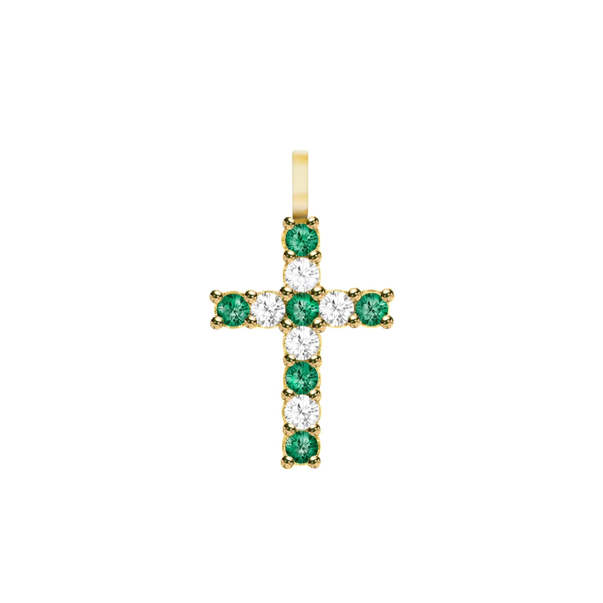 Rosecliff Cross Diamond & Emerald Pendant in 14k Gold (May)